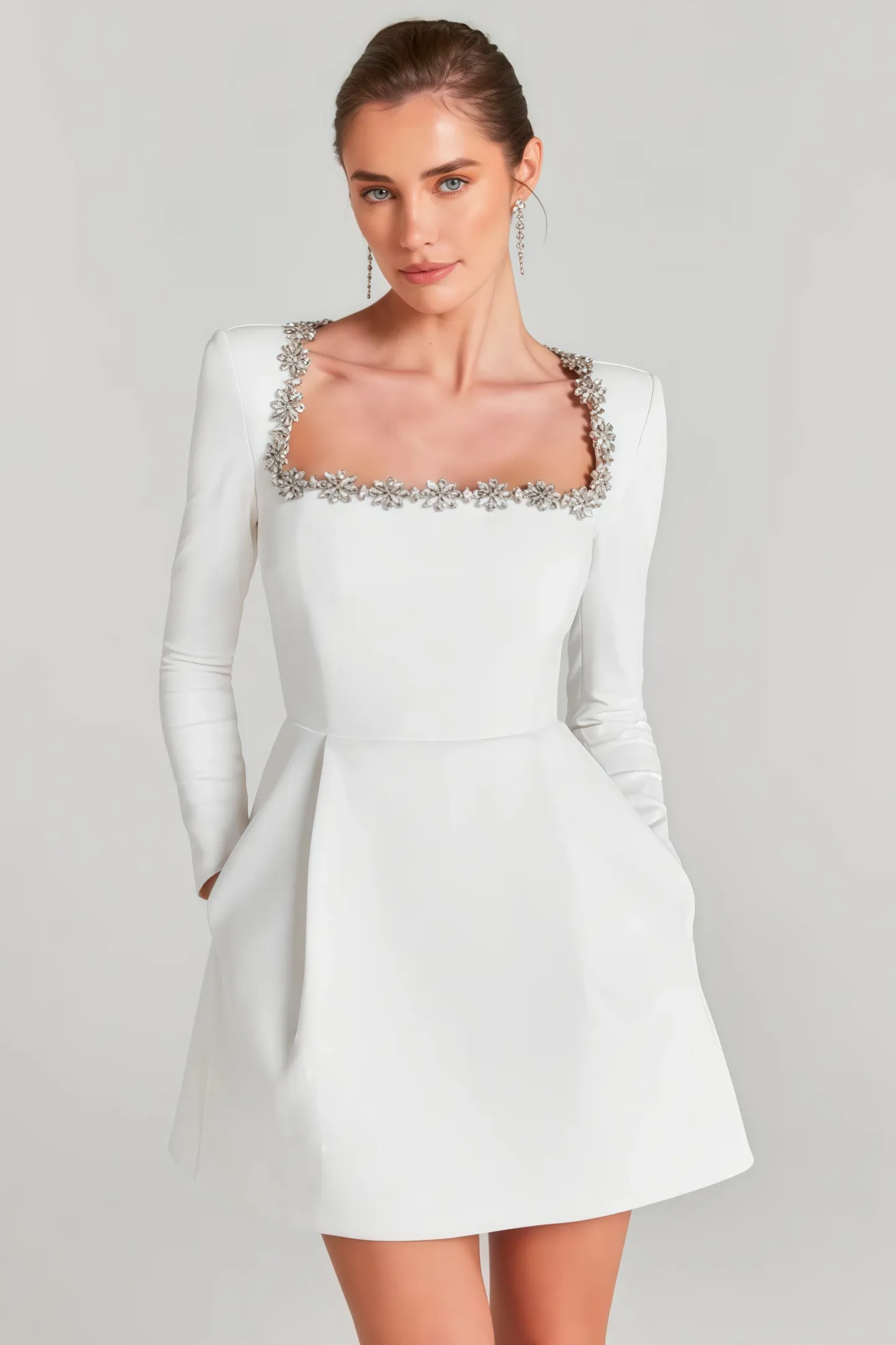 Helene Square Neck Long Sleeve Mini Dress