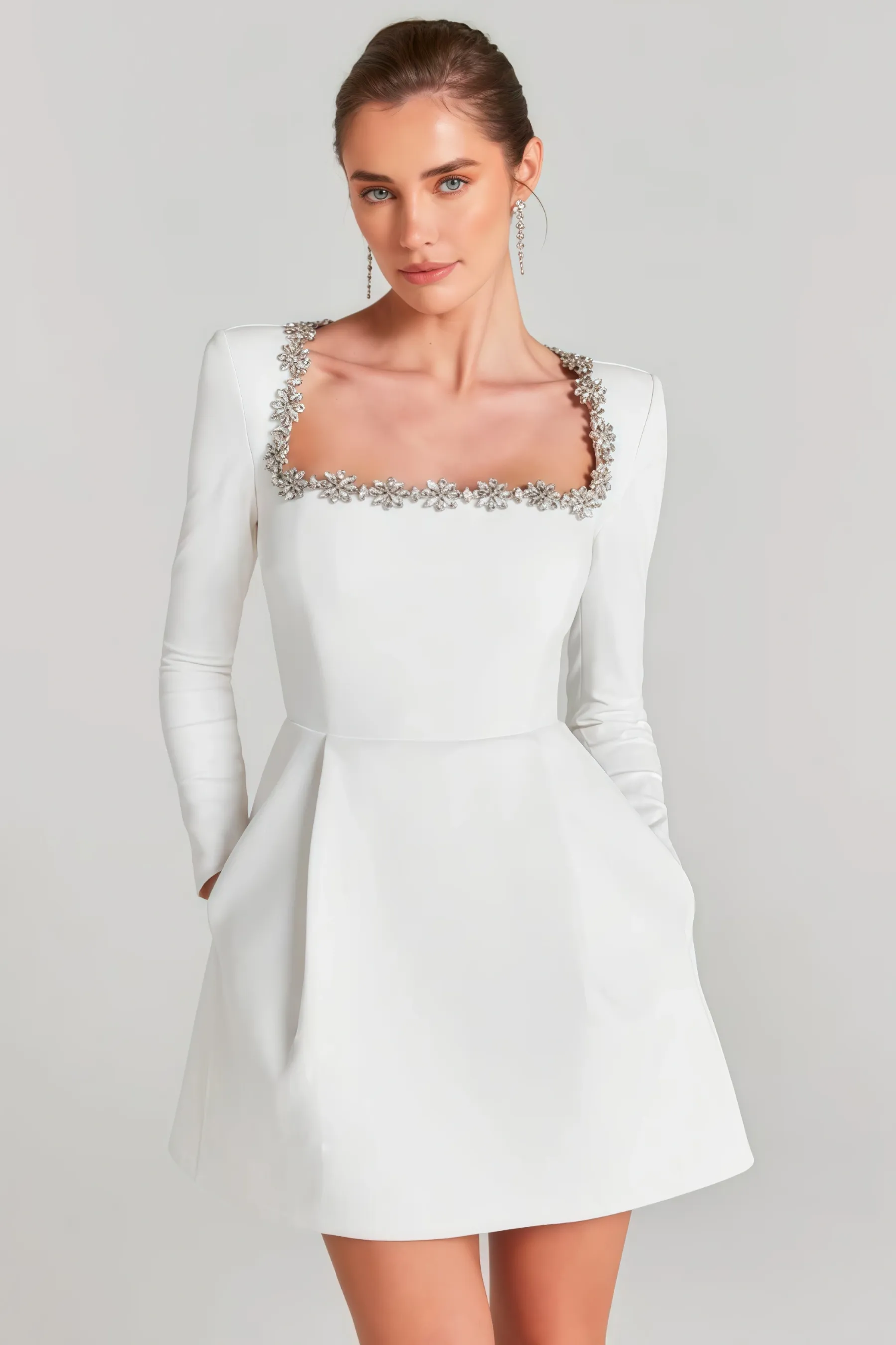 Helene Square Neck Long Sleeve Mini Dress