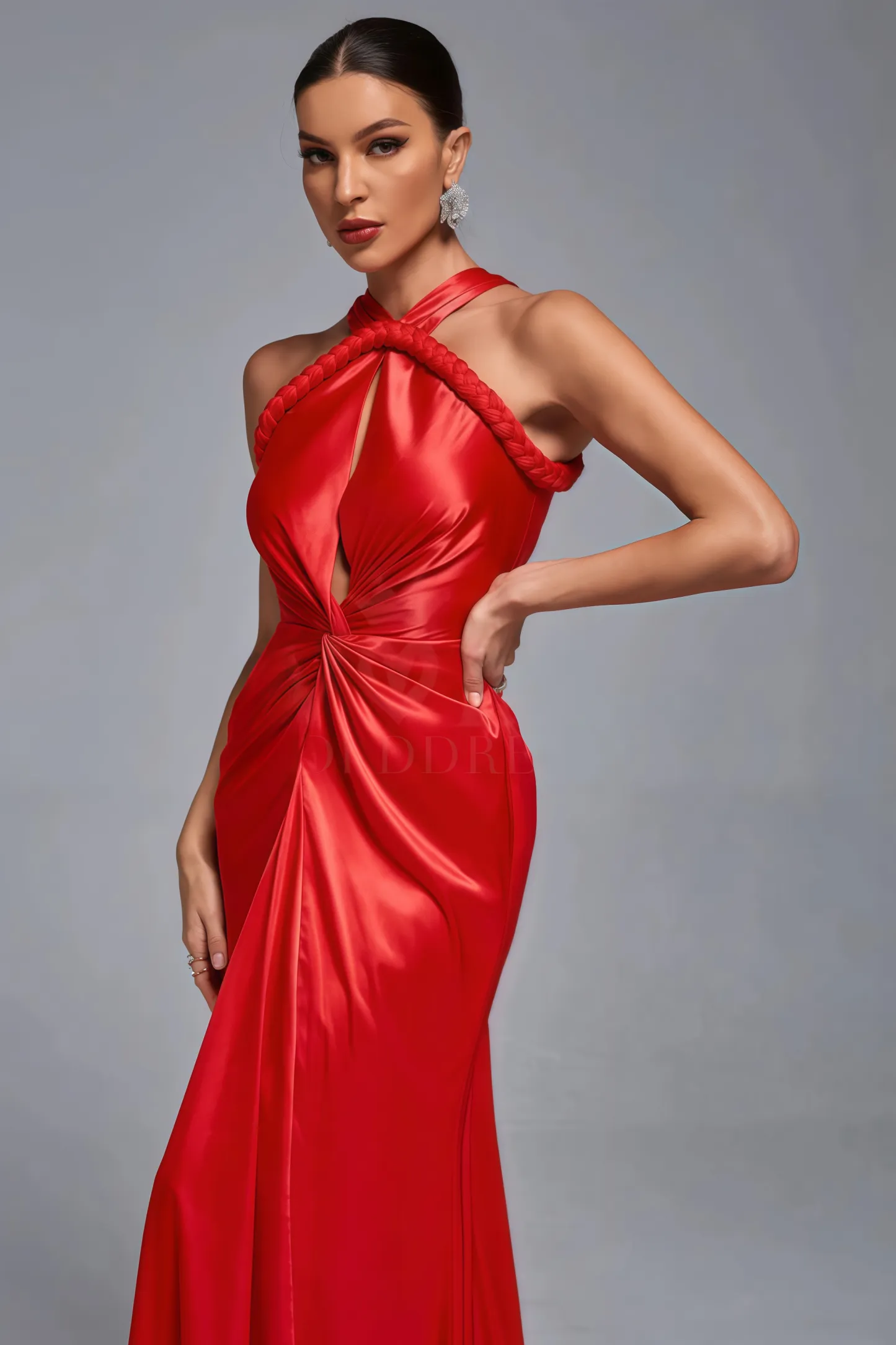 Maris Backless Satin Woven Draped Maxi Dress