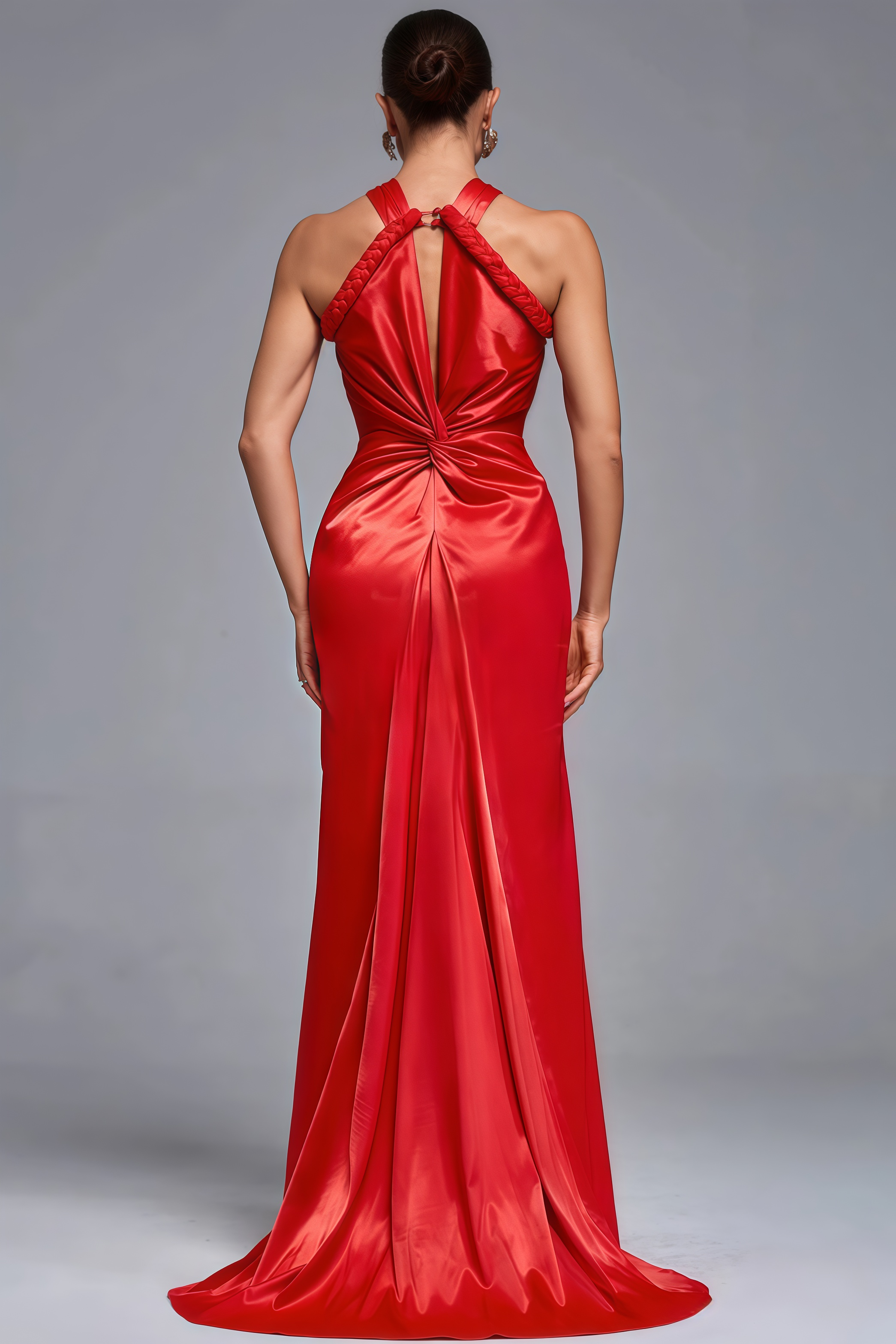 Maris Backless Satin Woven Draped Maxi Dress
