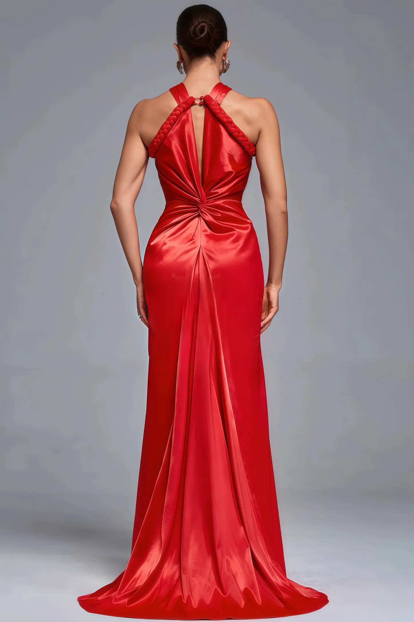 Maris Backless Satin Woven Draped Maxi Dress
