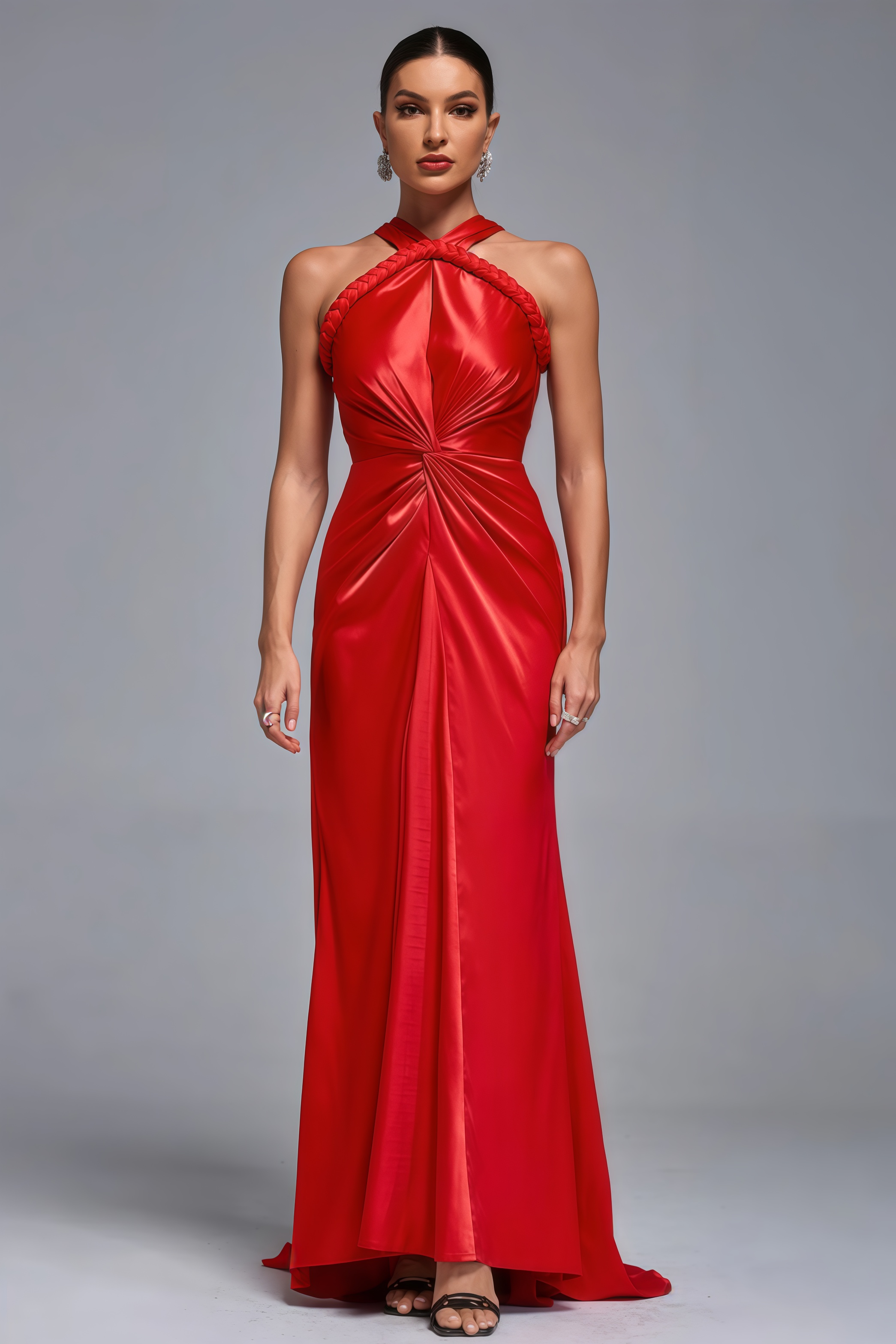 Maris Backless Satin Woven Draped Maxi Dress