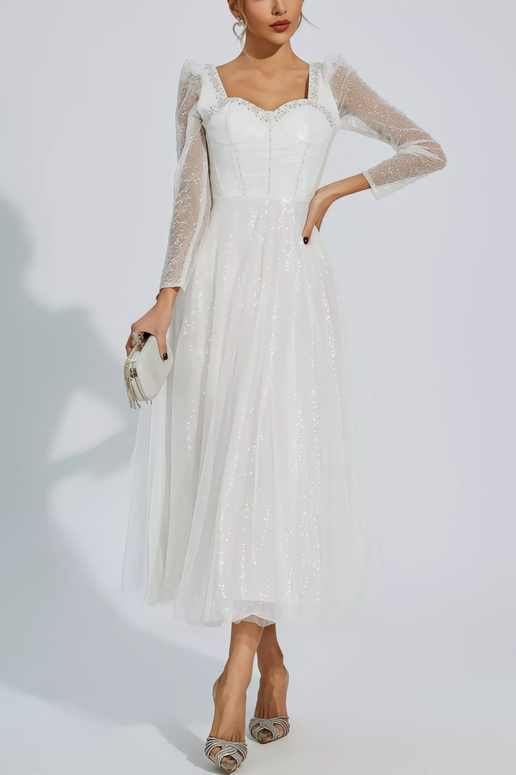 Junond White Mesh Midi Dress