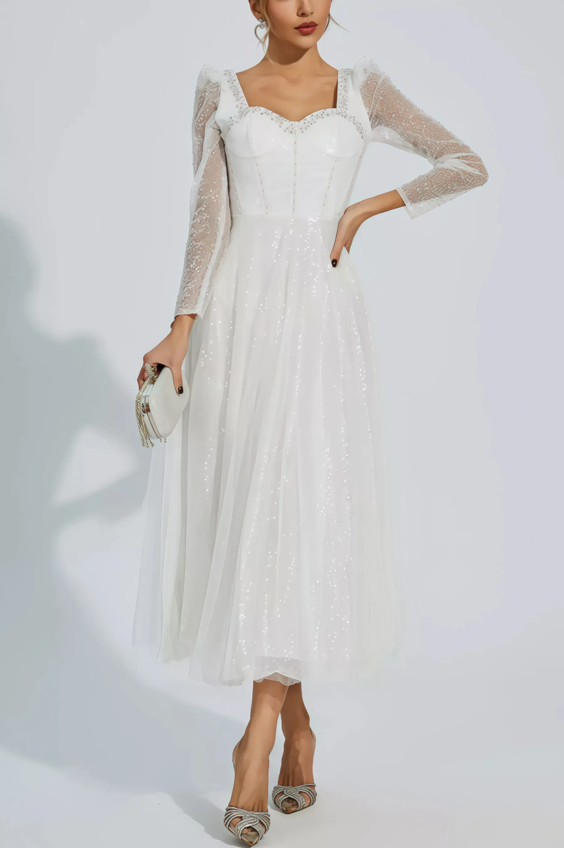 Junond White Mesh Midi Dress