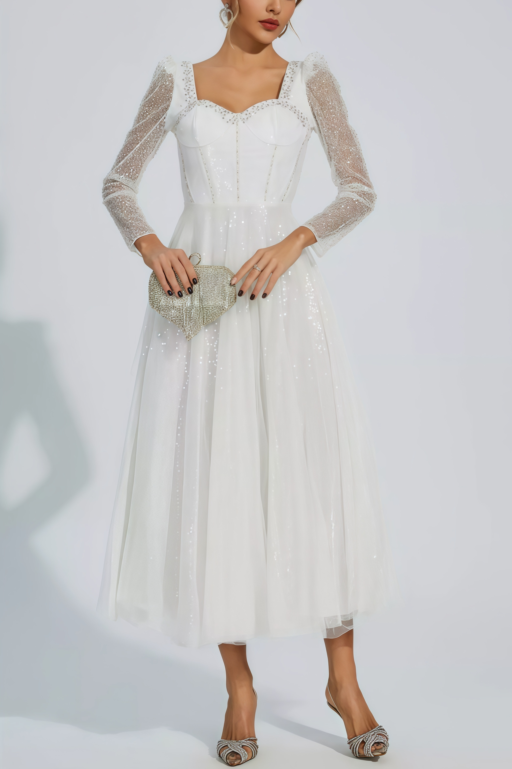 Junond White Mesh Midi Dress