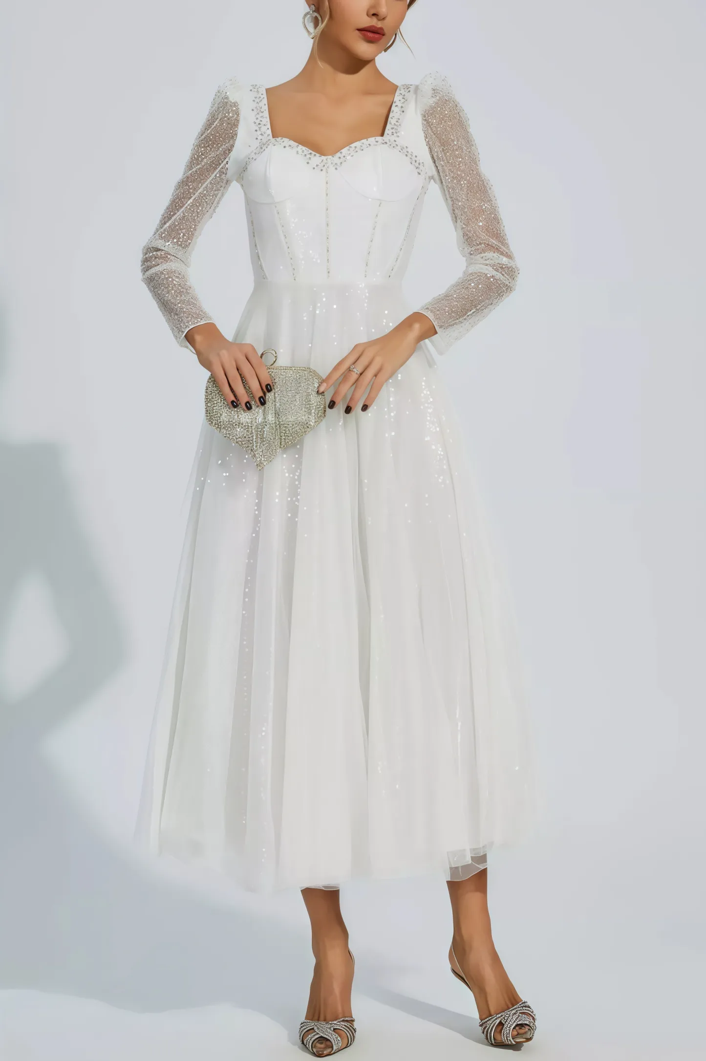 Junond White Mesh Midi Dress