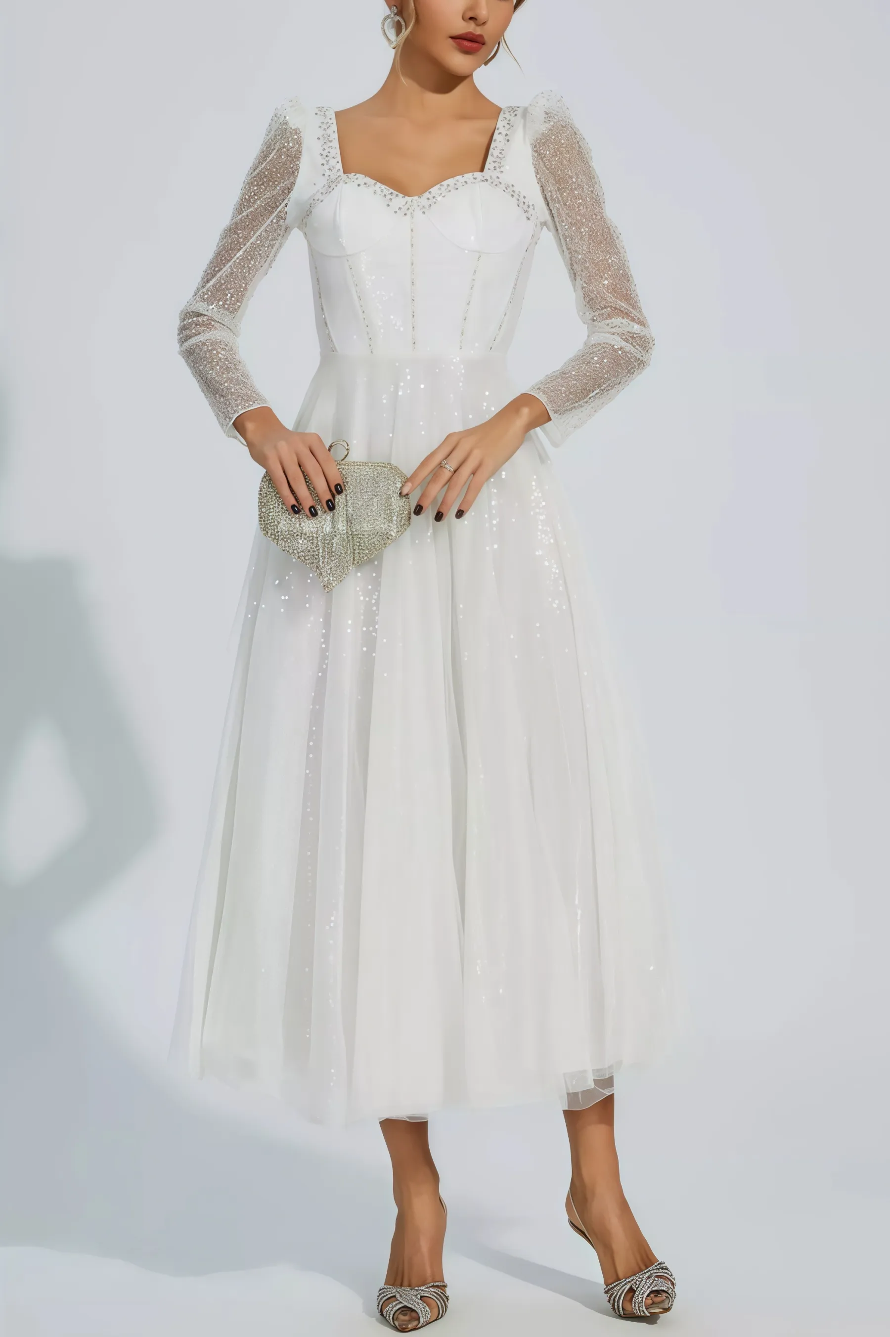 Junond White Mesh Midi Dress