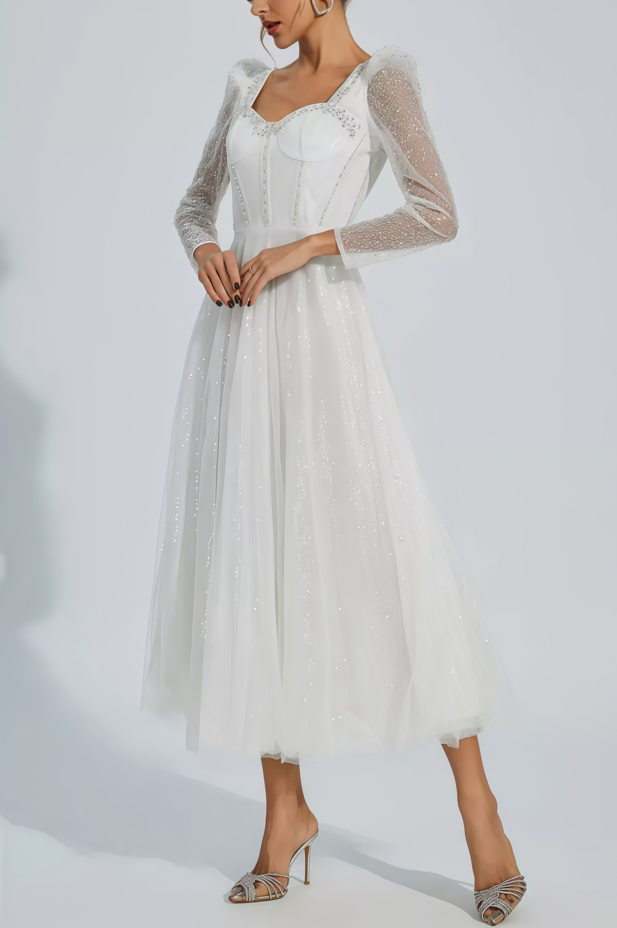 Junond White Mesh Midi Dress