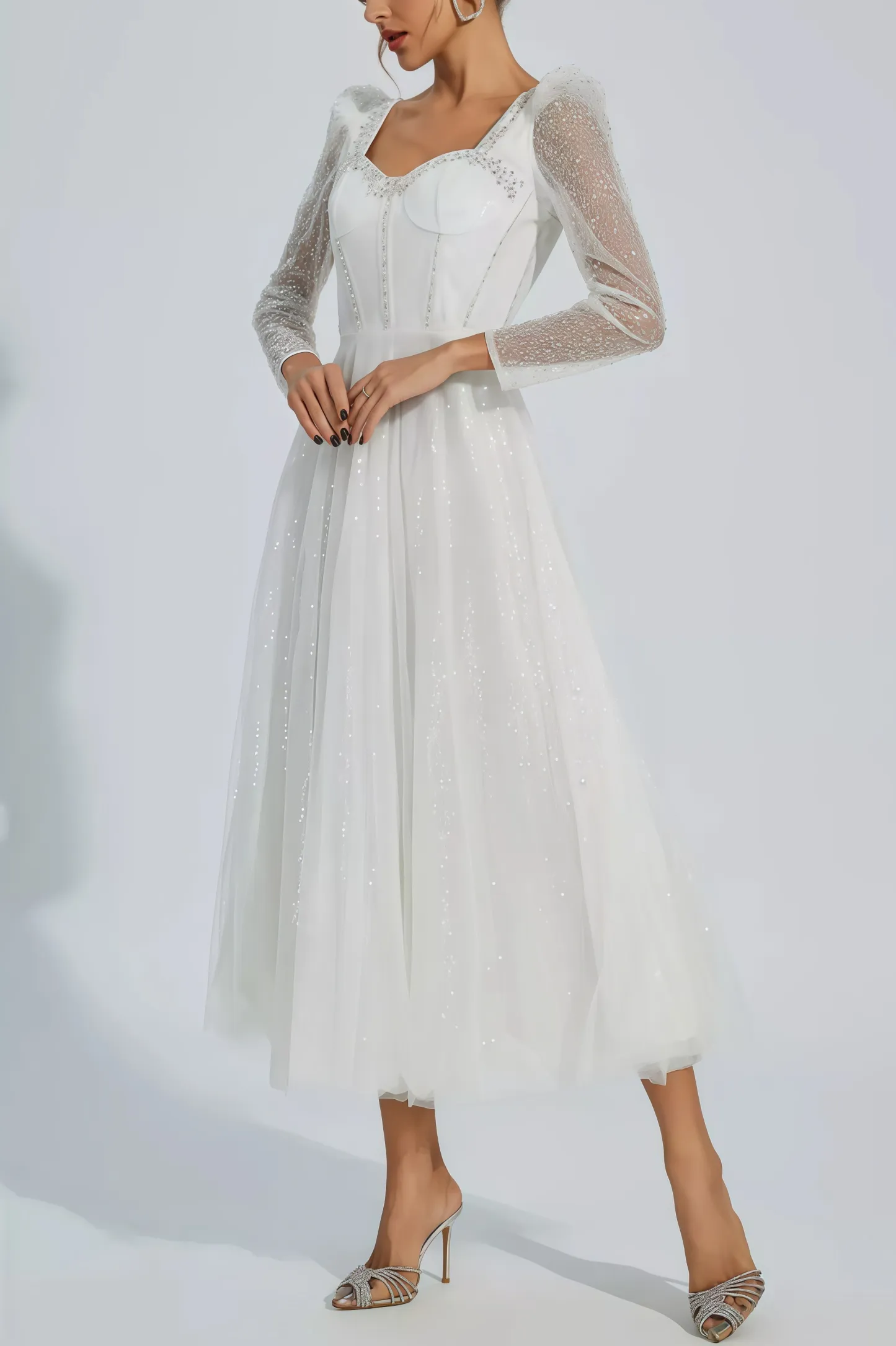 Junond White Mesh Midi Dress