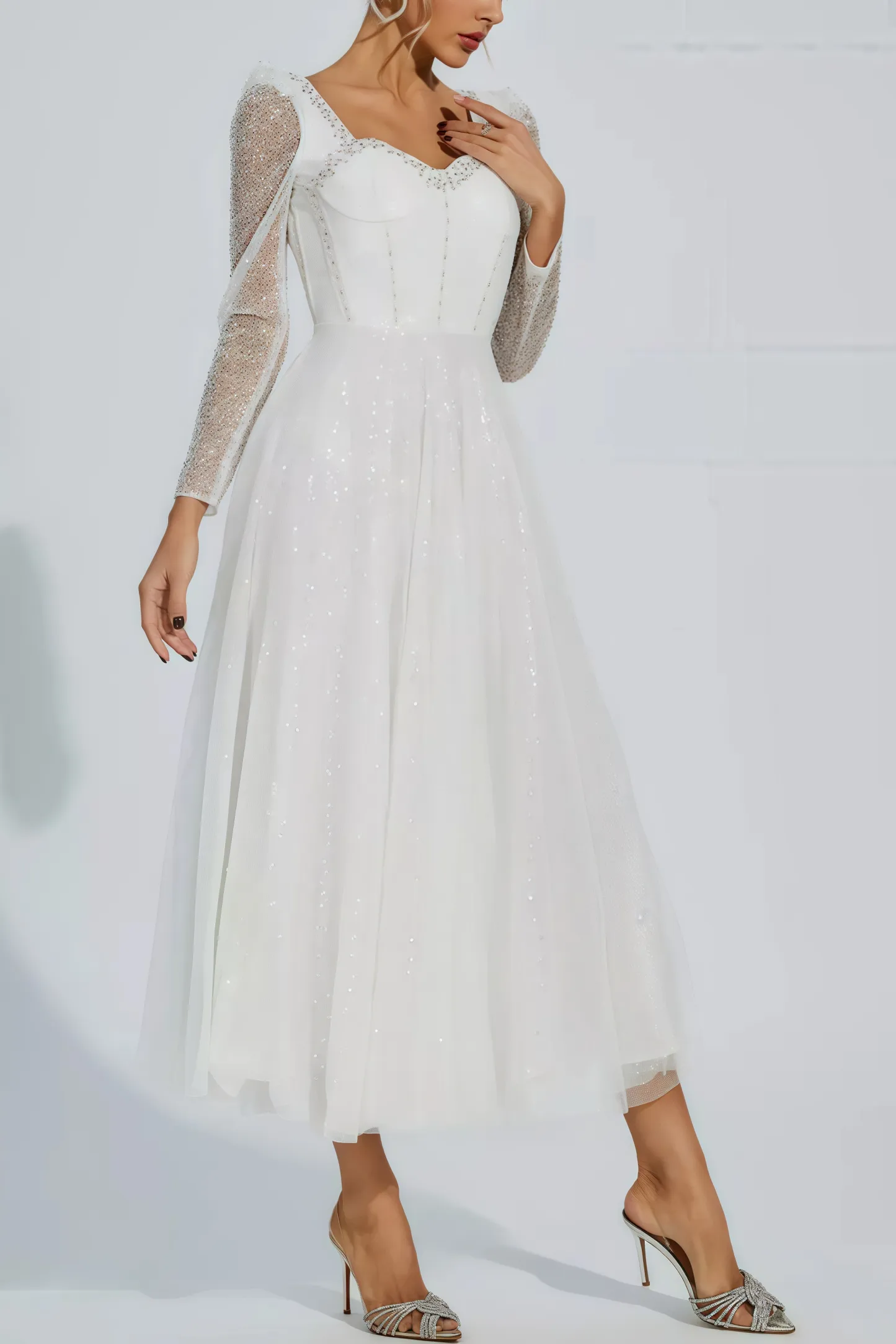Junond White Mesh Midi Dress