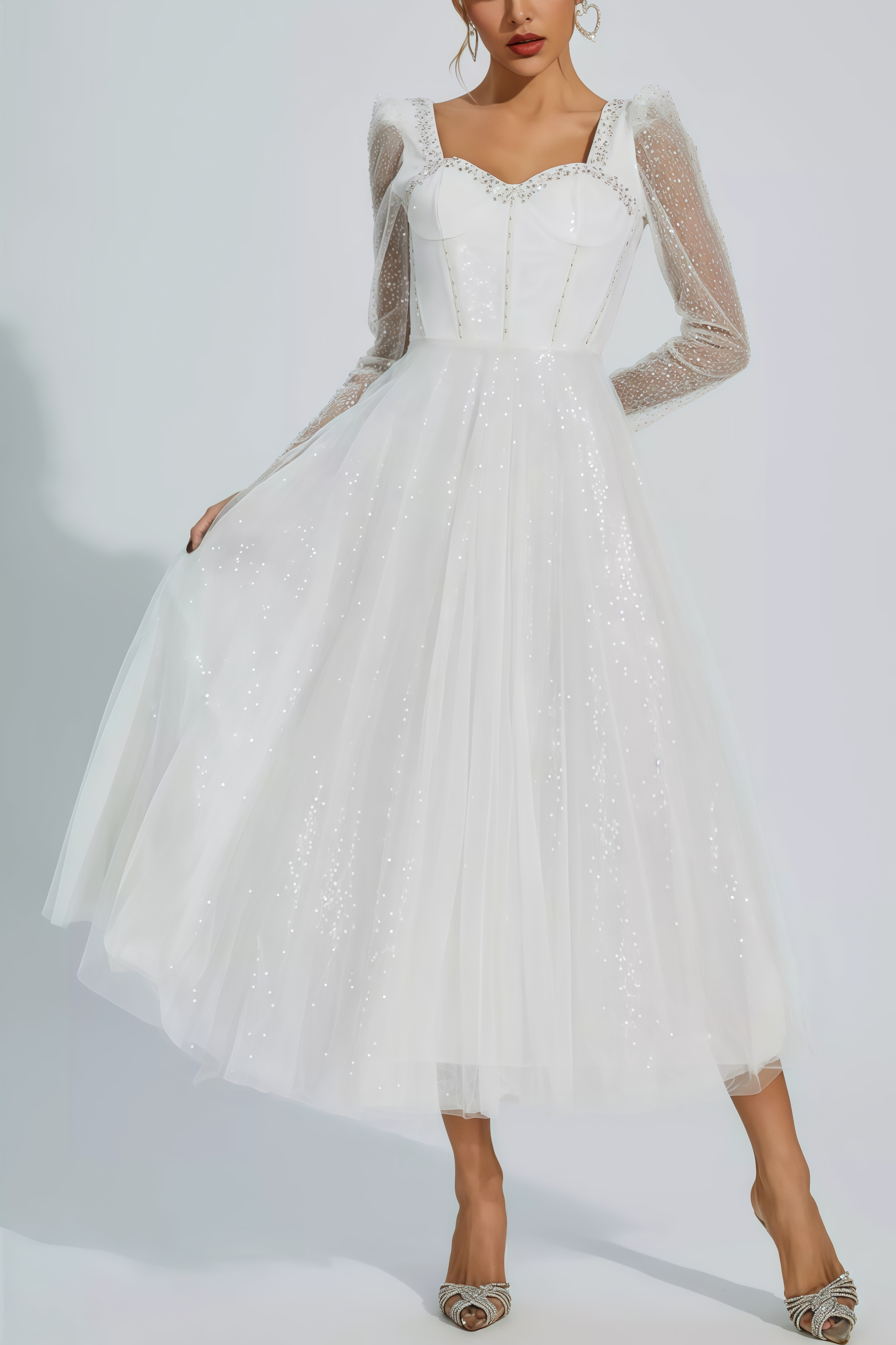 Junond White Mesh Midi Dress