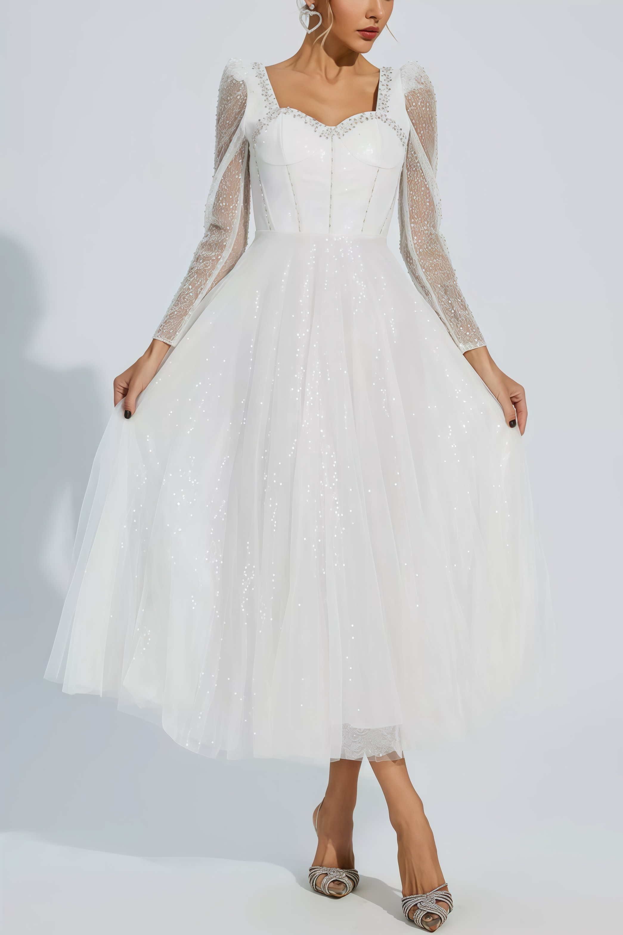 Junond White Mesh Midi Dress