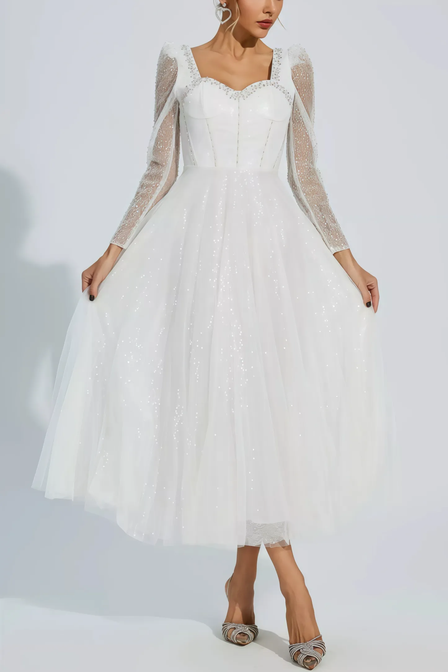 Junond White Mesh Midi Dress