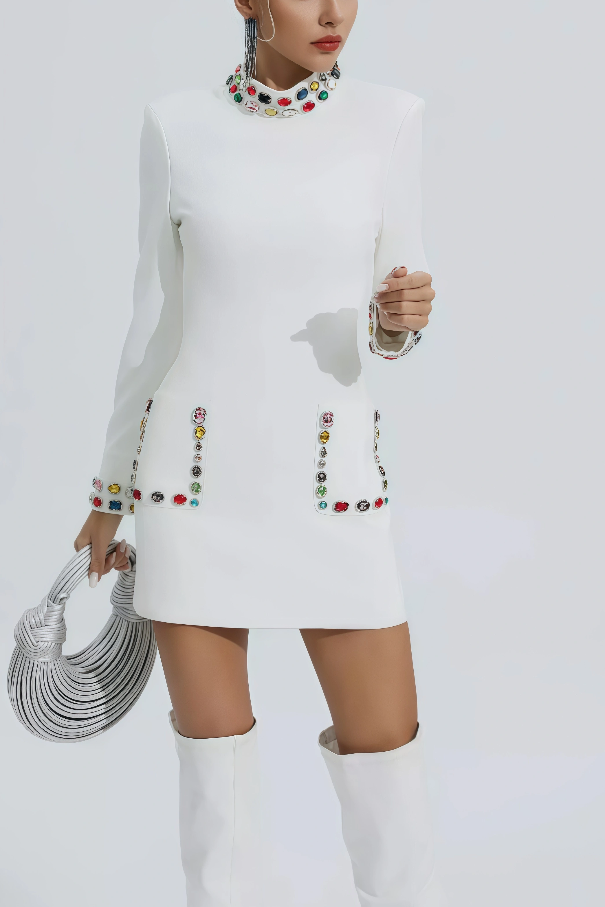 Ona White Diamond Embellishment Mini Dress