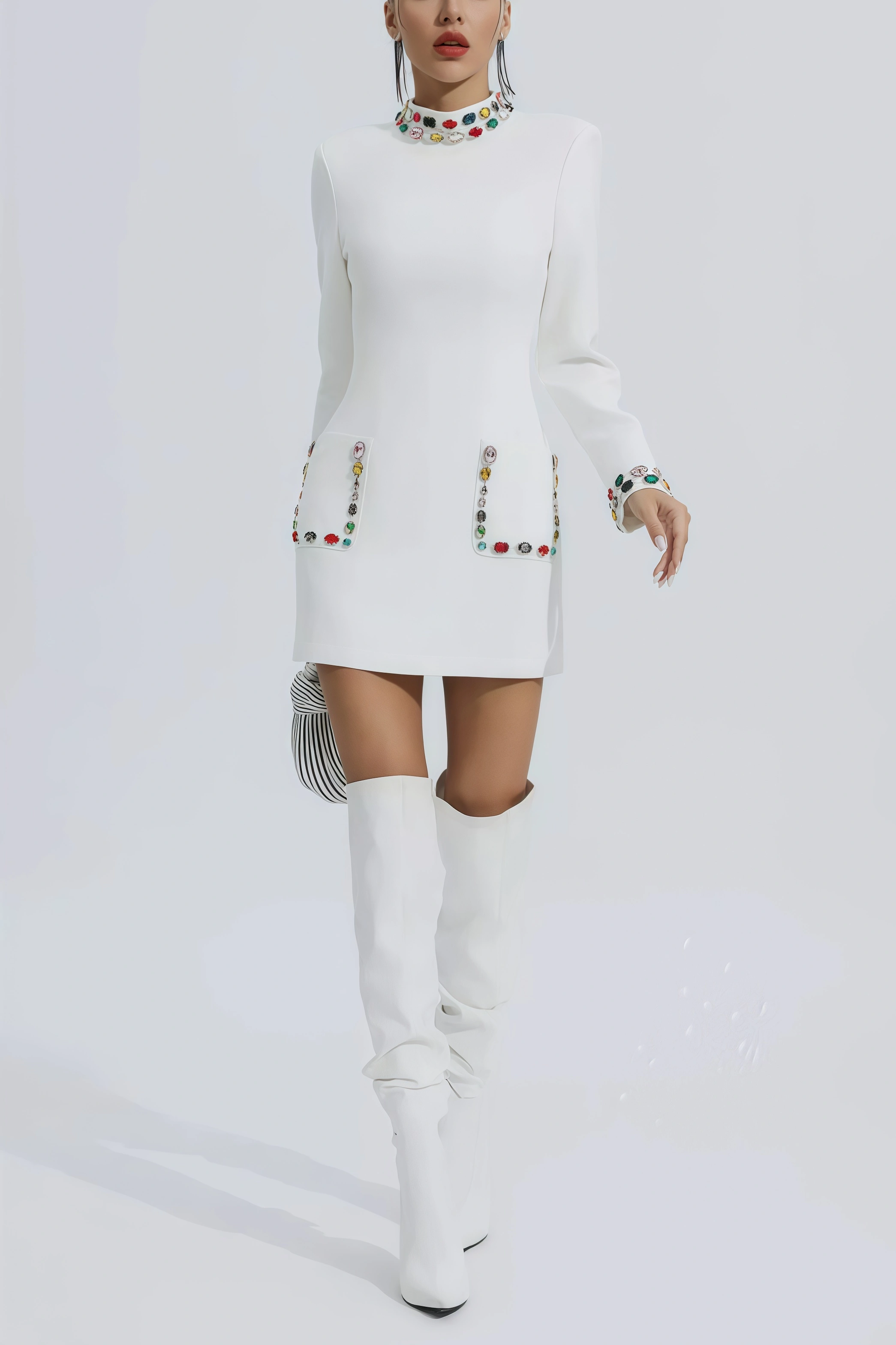Ona White Diamond Embellishment Mini Dress