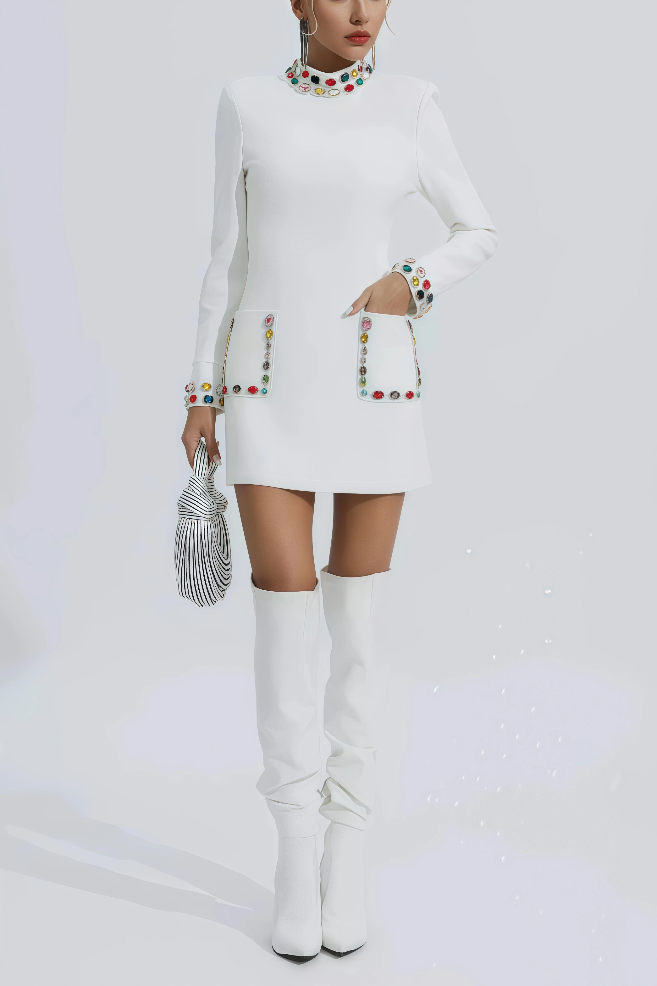 Ona White Diamond Embellishment Mini Dress