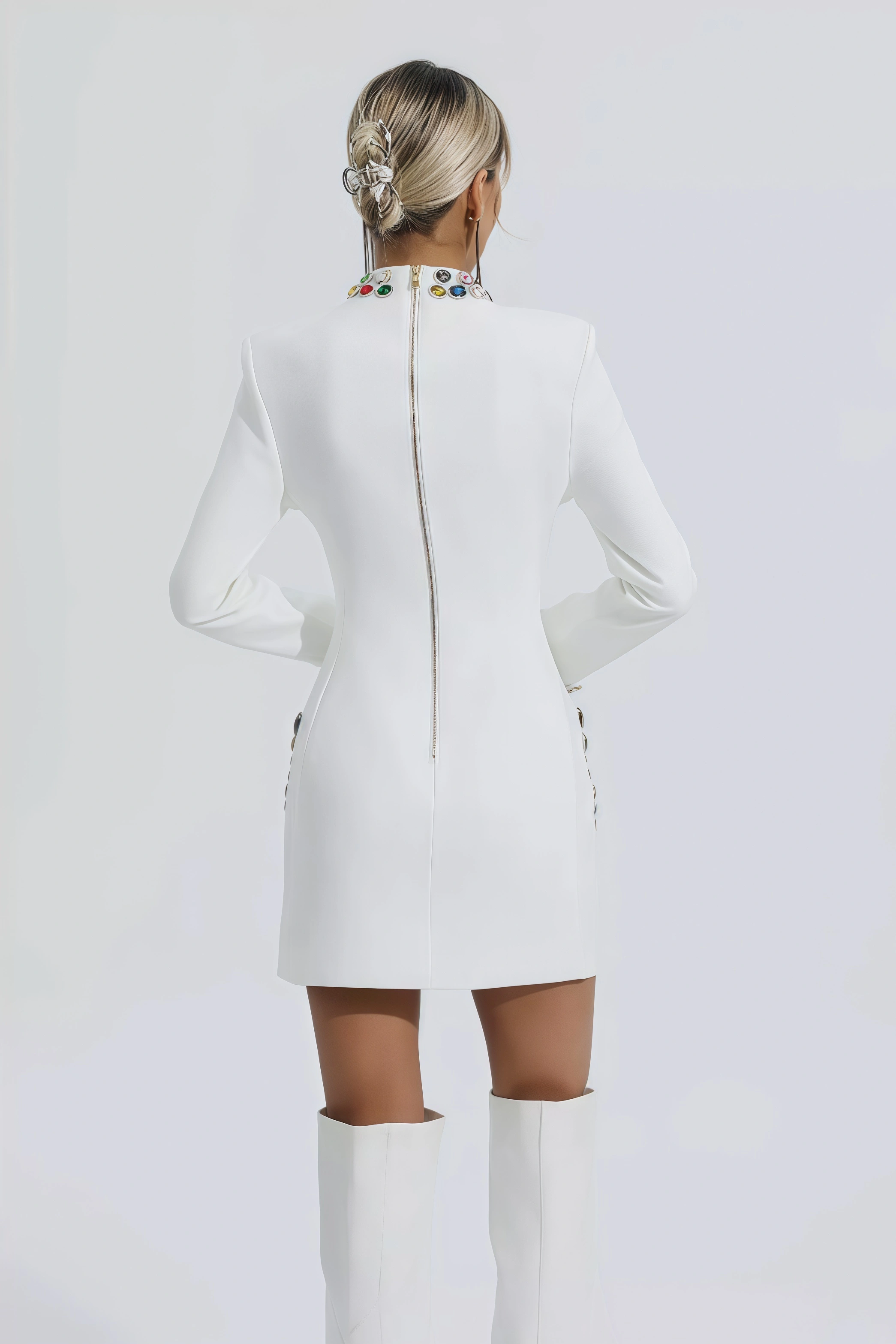 Ona White Diamond Embellishment Mini Dress