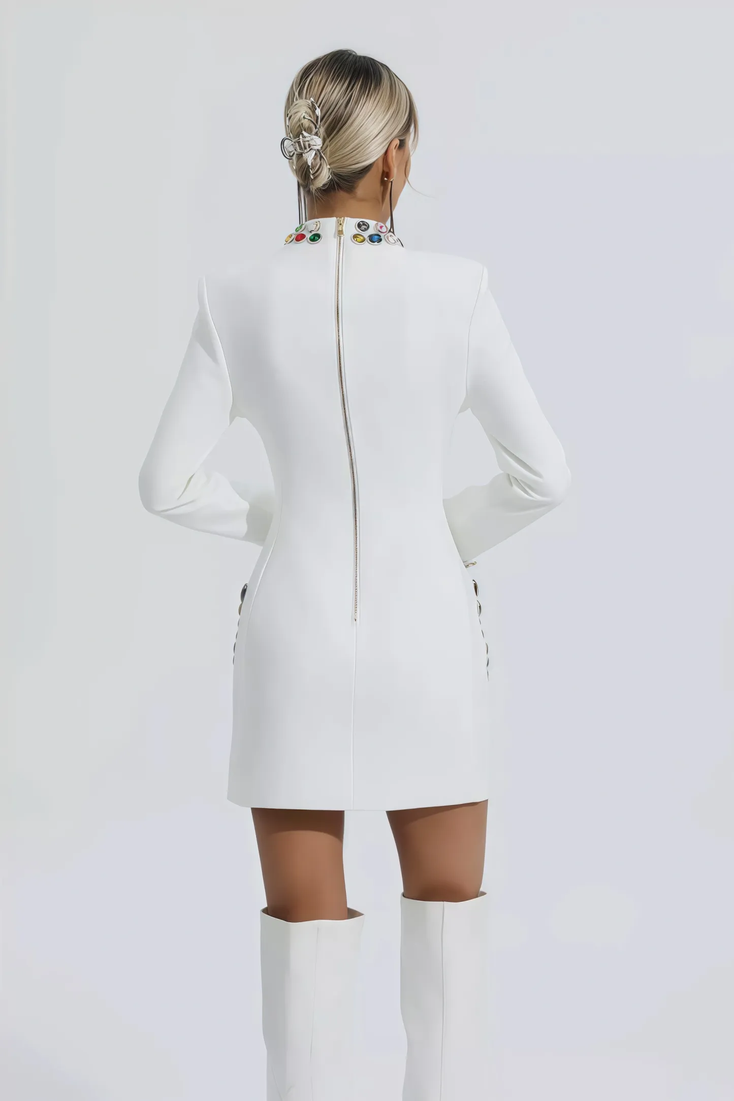 Ona White Diamond Embellishment Mini Dress