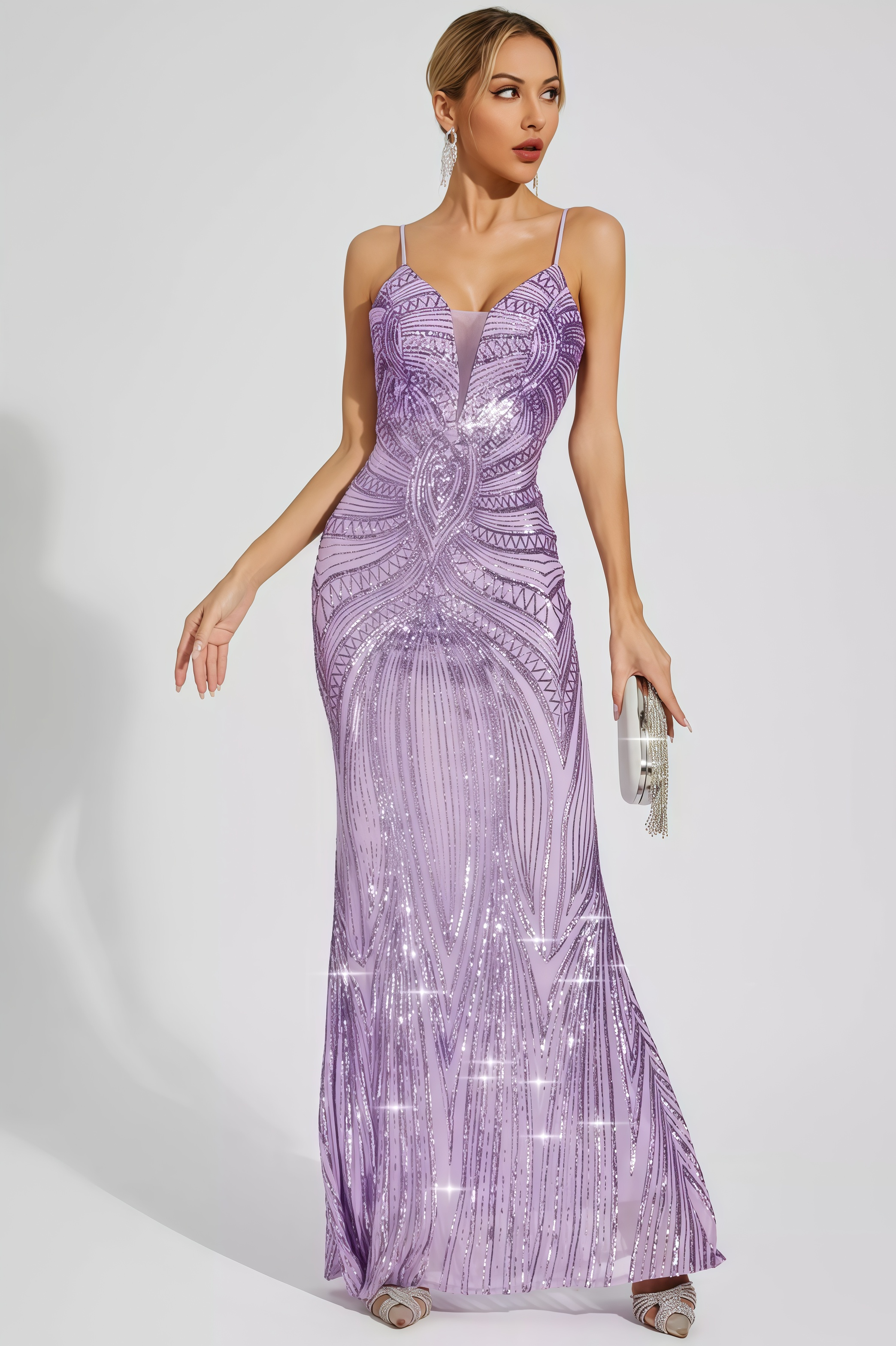 Niko Purple Mermaid Sequins Slip Maxi Dress