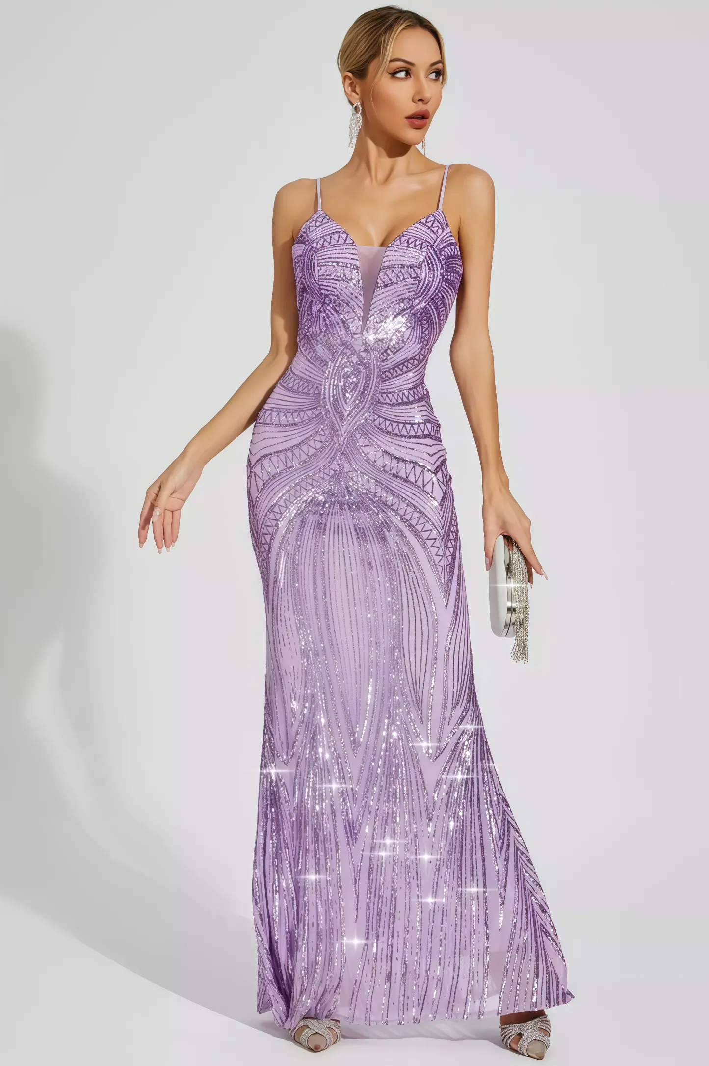 Niko Purple Mermaid Sequins Slip Maxi Dress