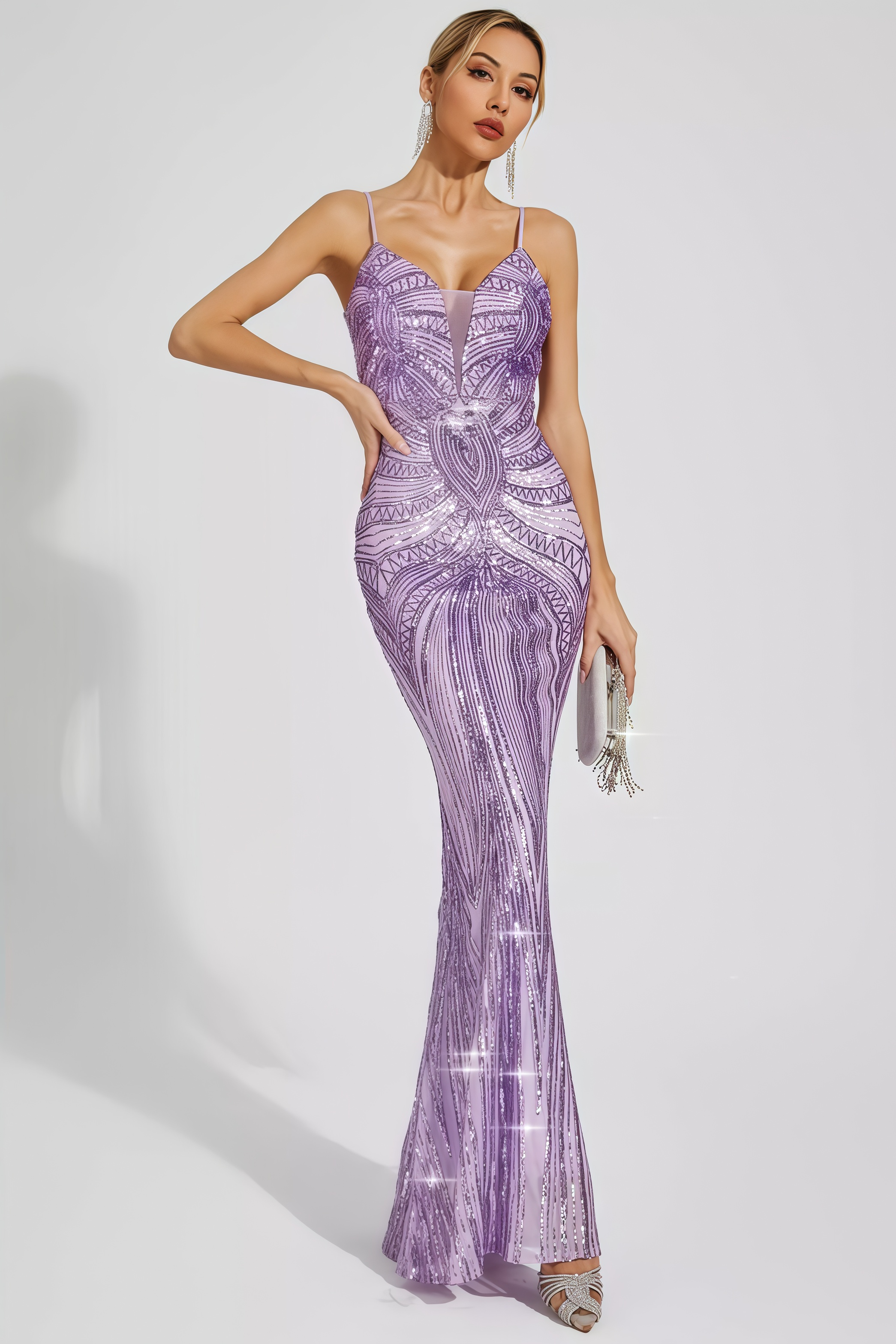 Niko Purple Mermaid Sequins Slip Maxi Dress