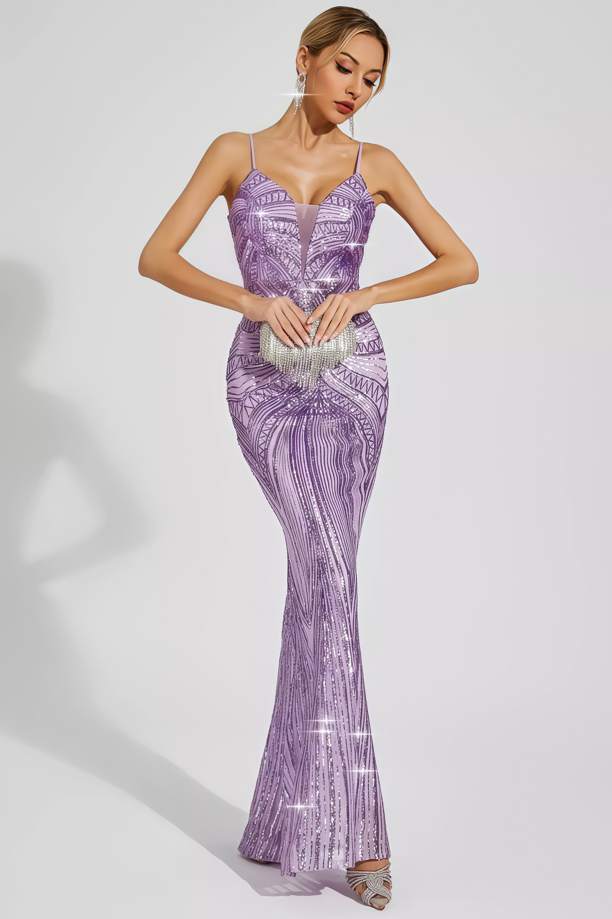 Niko Purple Mermaid Sequins Slip Maxi Dress