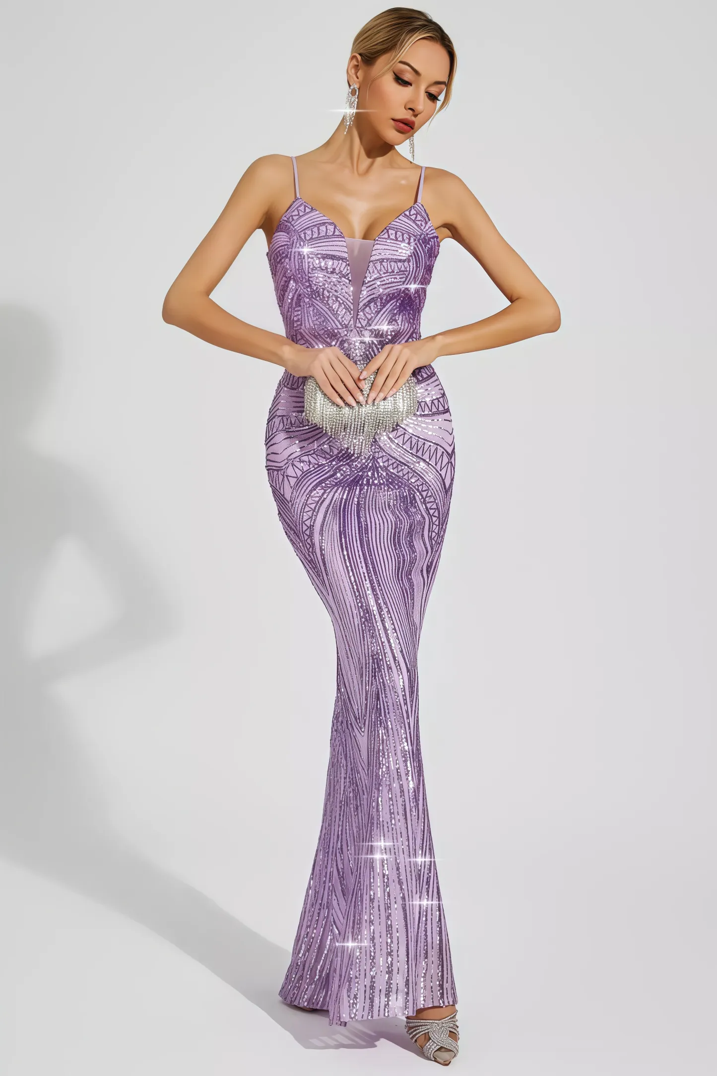Niko Purple Mermaid Sequins Slip Maxi Dress