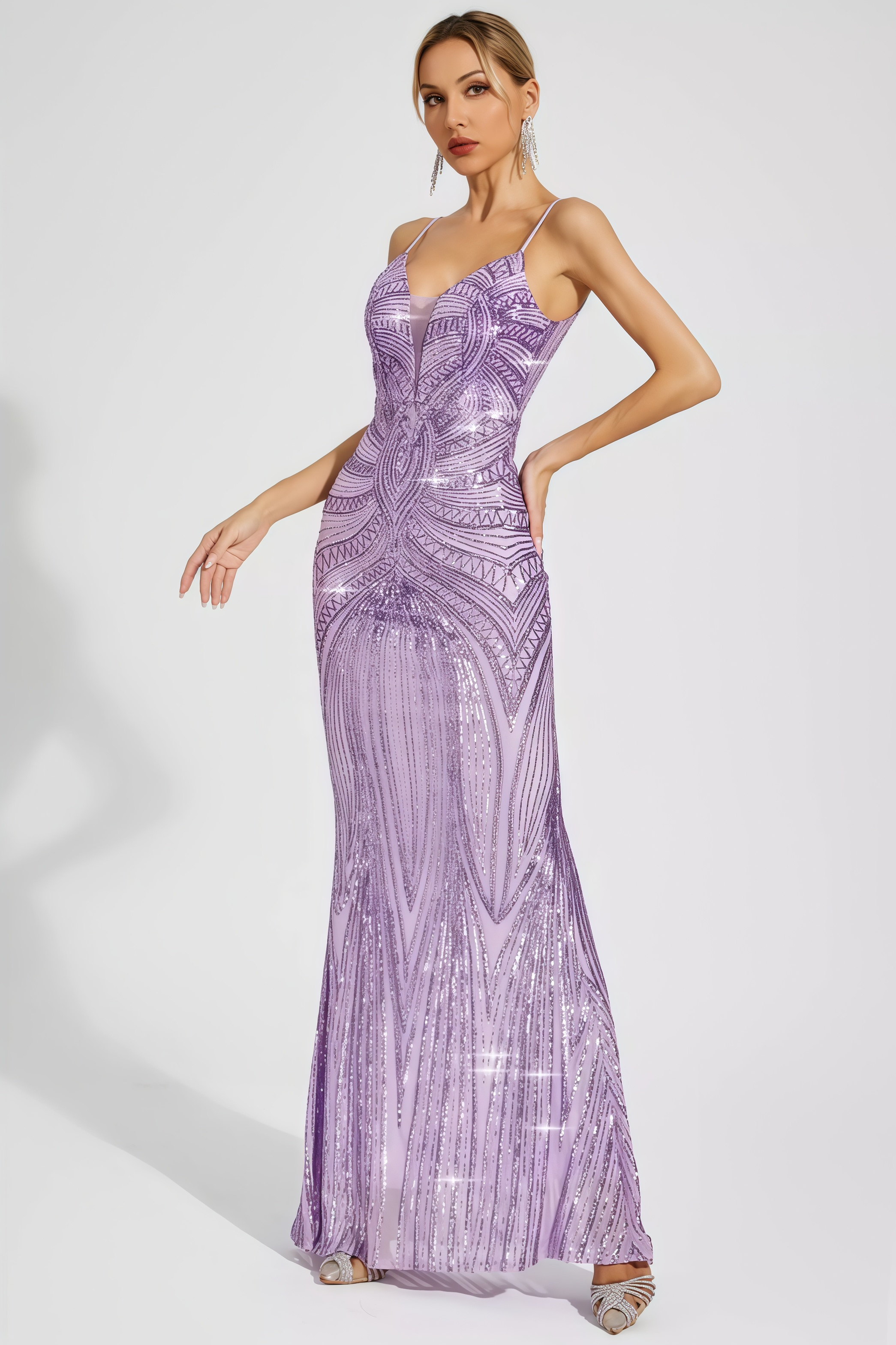 Niko Purple Mermaid Sequins Slip Maxi Dress