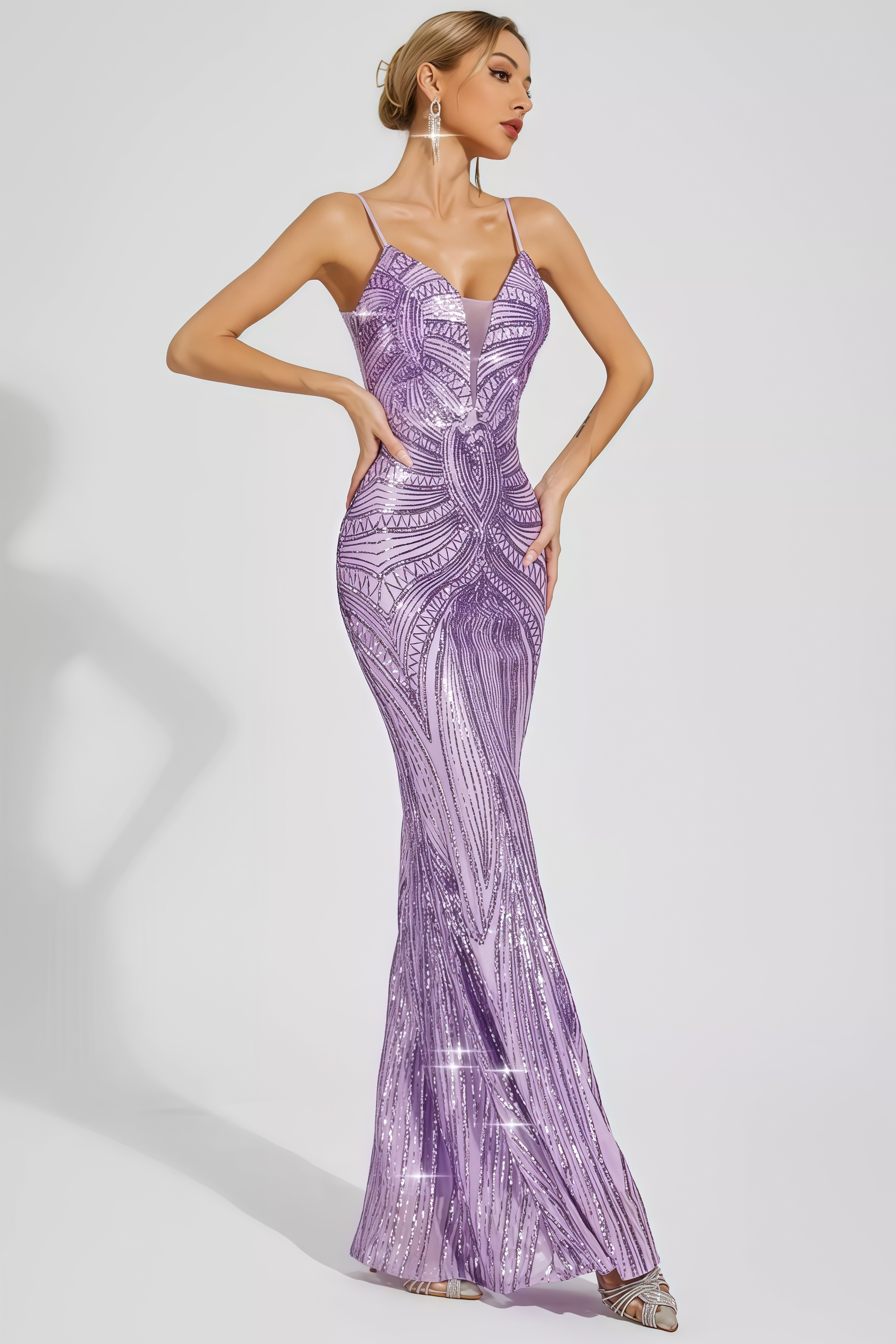 Niko Purple Mermaid Sequins Slip Maxi Dress