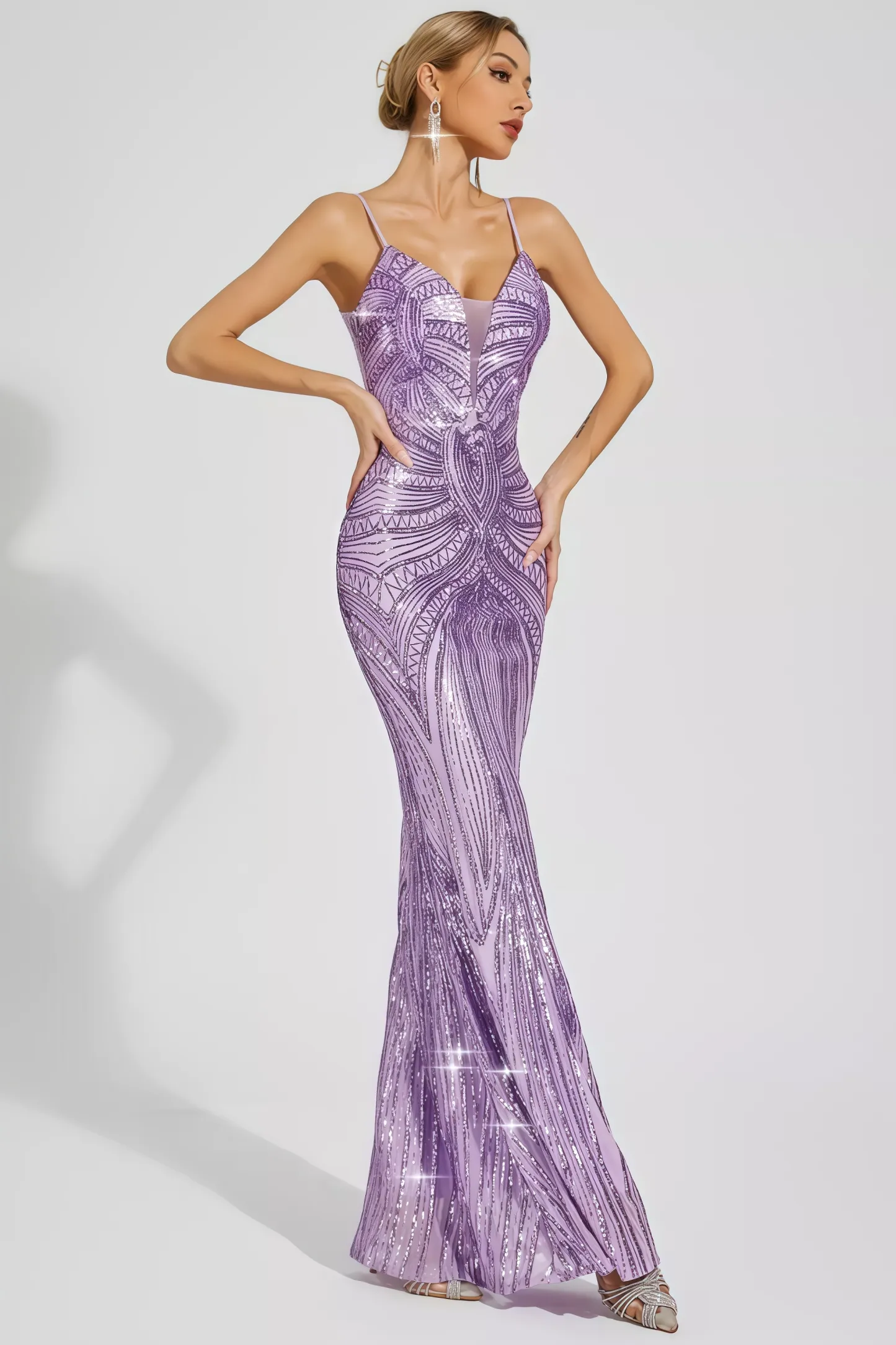 Niko Purple Mermaid Sequins Slip Maxi Dress