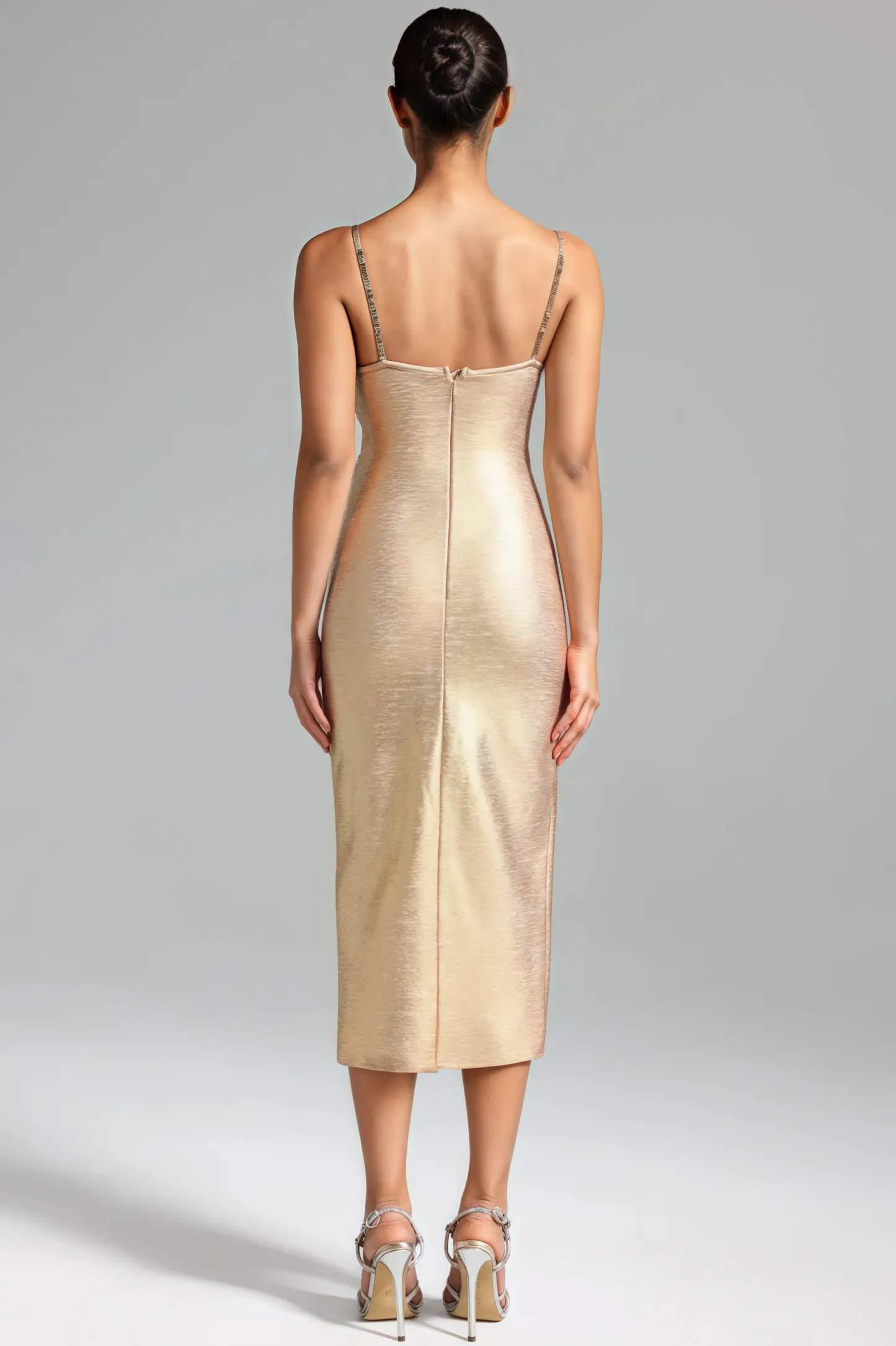 Alistair Pearls Cut Out Slit Midi Dress