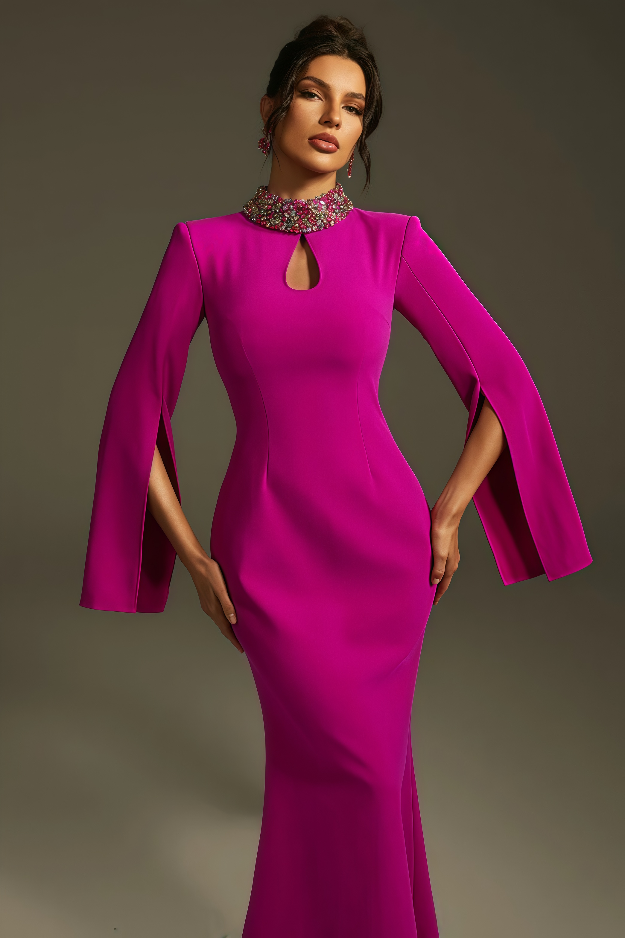 Lamya Purple Cape Sleeve Cutout Maxi Dress