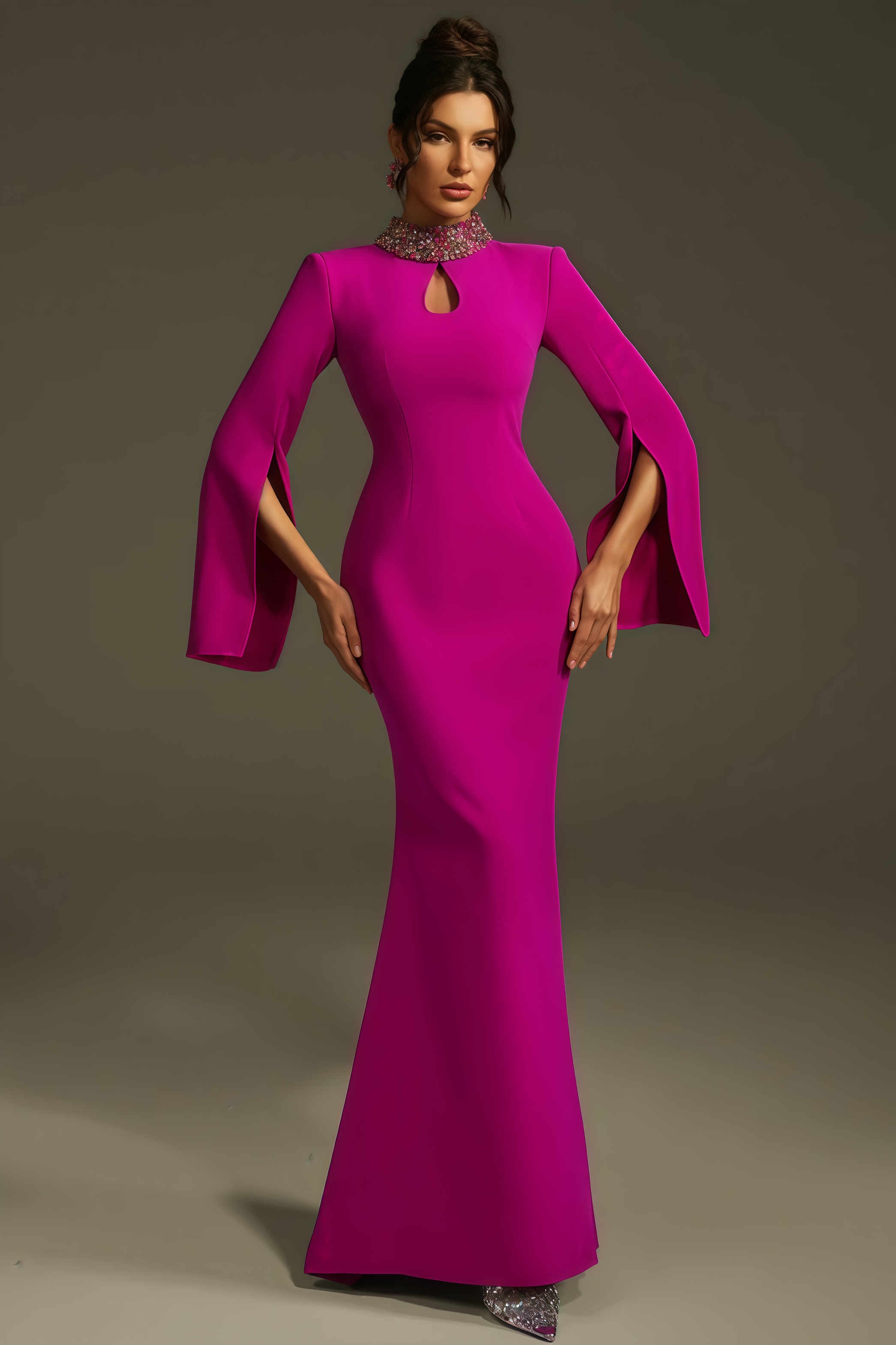 Lamya Purple Cape Sleeve Cutout Maxi Dress