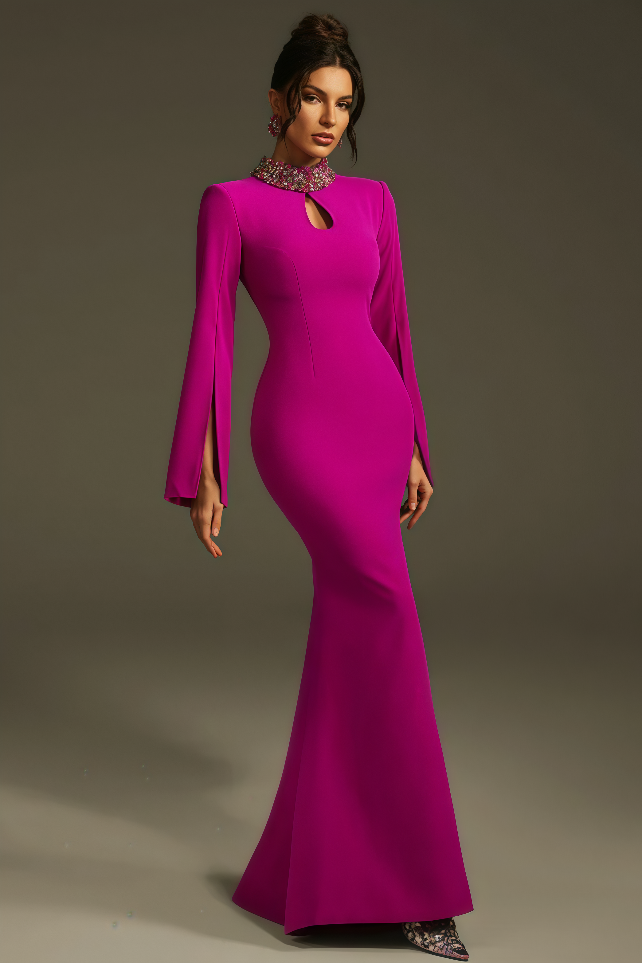 Lamya Purple Cape Sleeve Cutout Maxi Dress