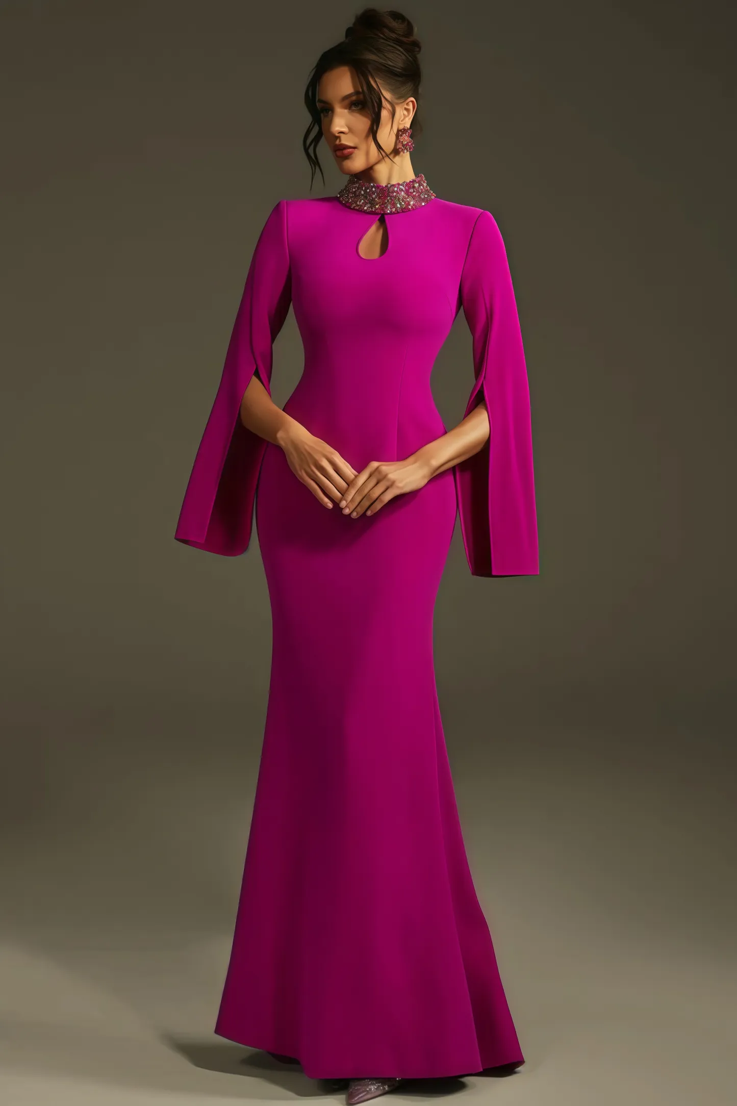 Lamya Purple Cape Sleeve Cutout Maxi Dress
