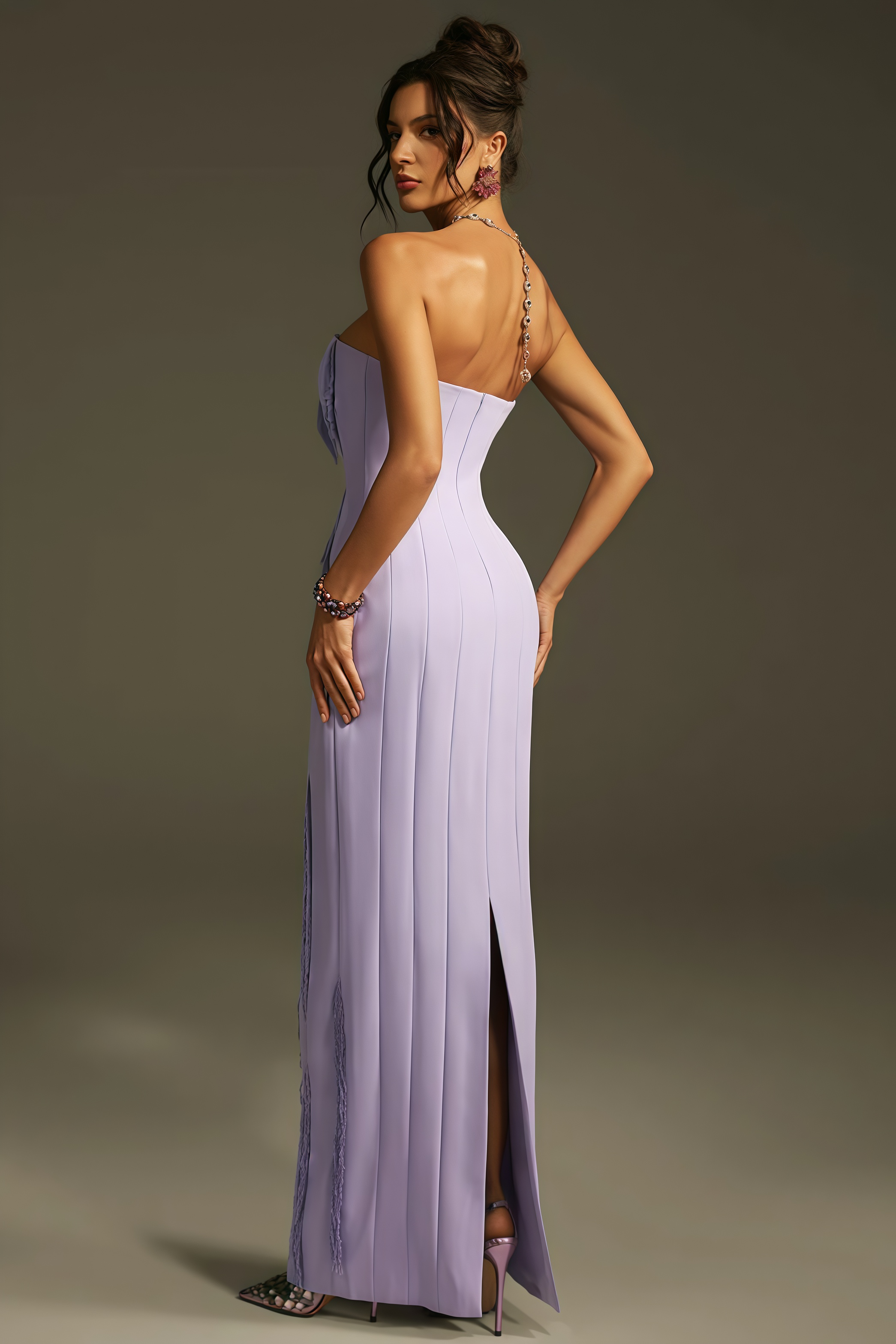 Liorald Strapless Beaded Fringe Maxi Dress