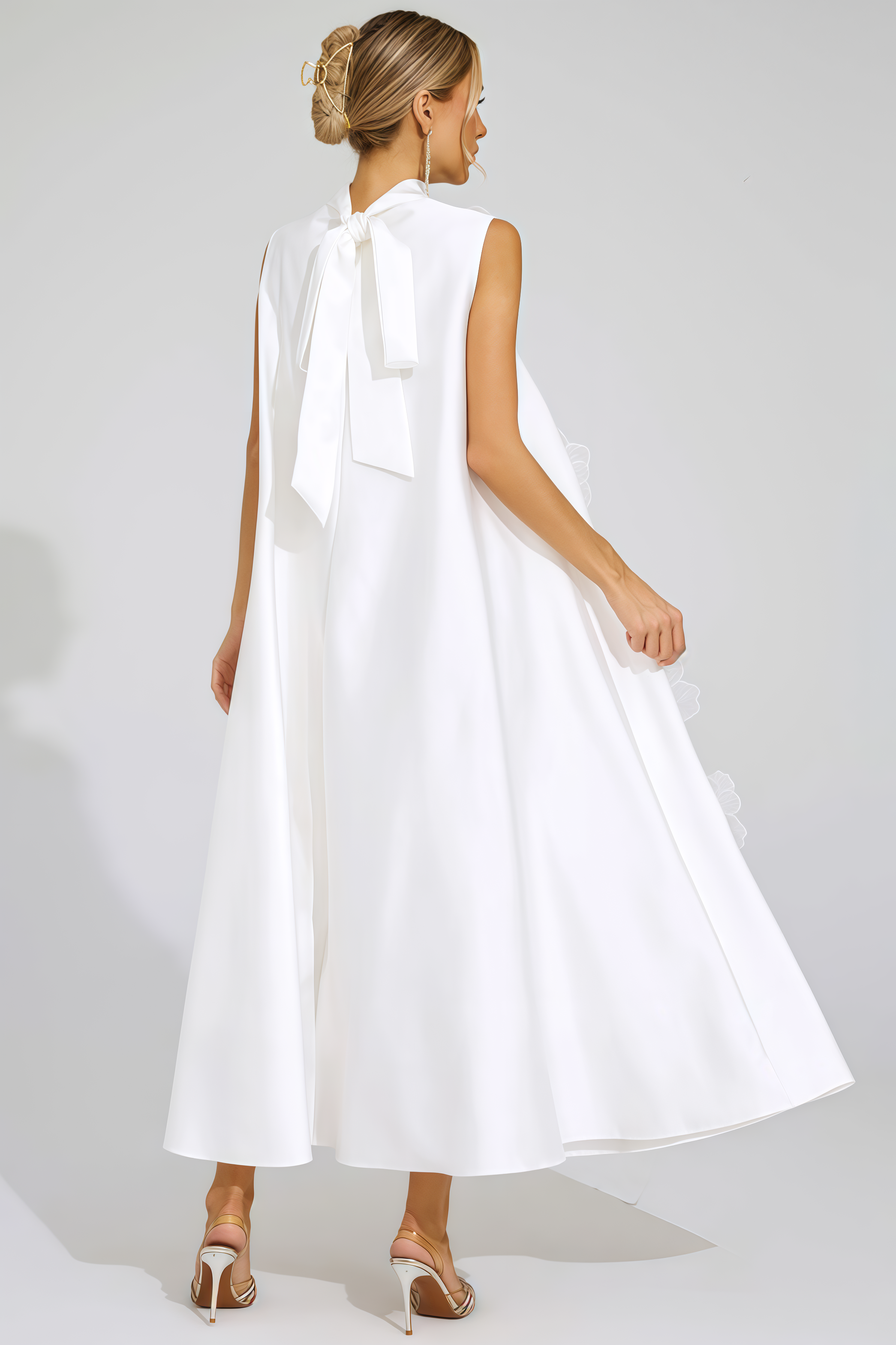 Jaxsty White Flowers Sleeveless Maxi Dress