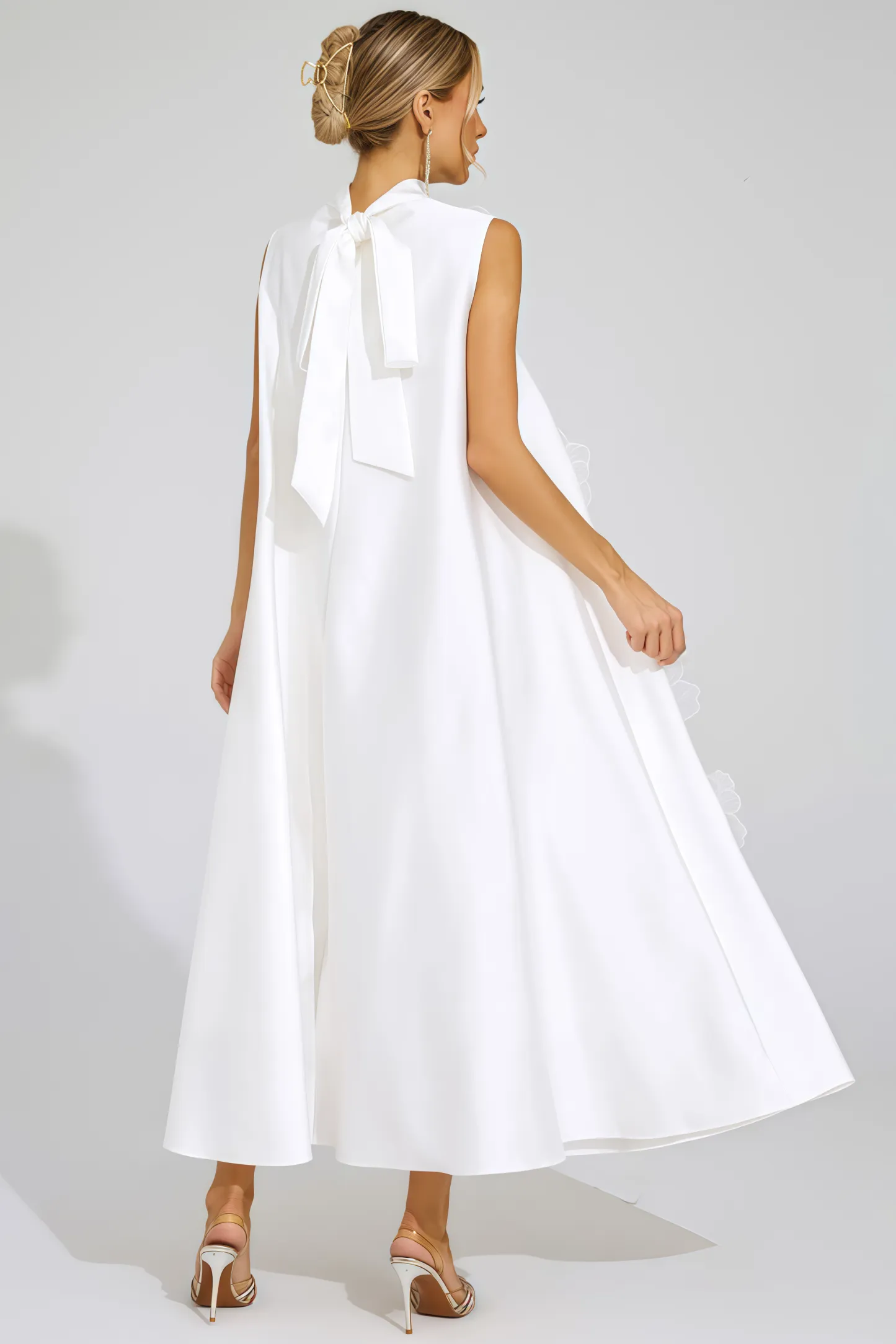 Jaxsty White Flowers Sleeveless Maxi Dress
