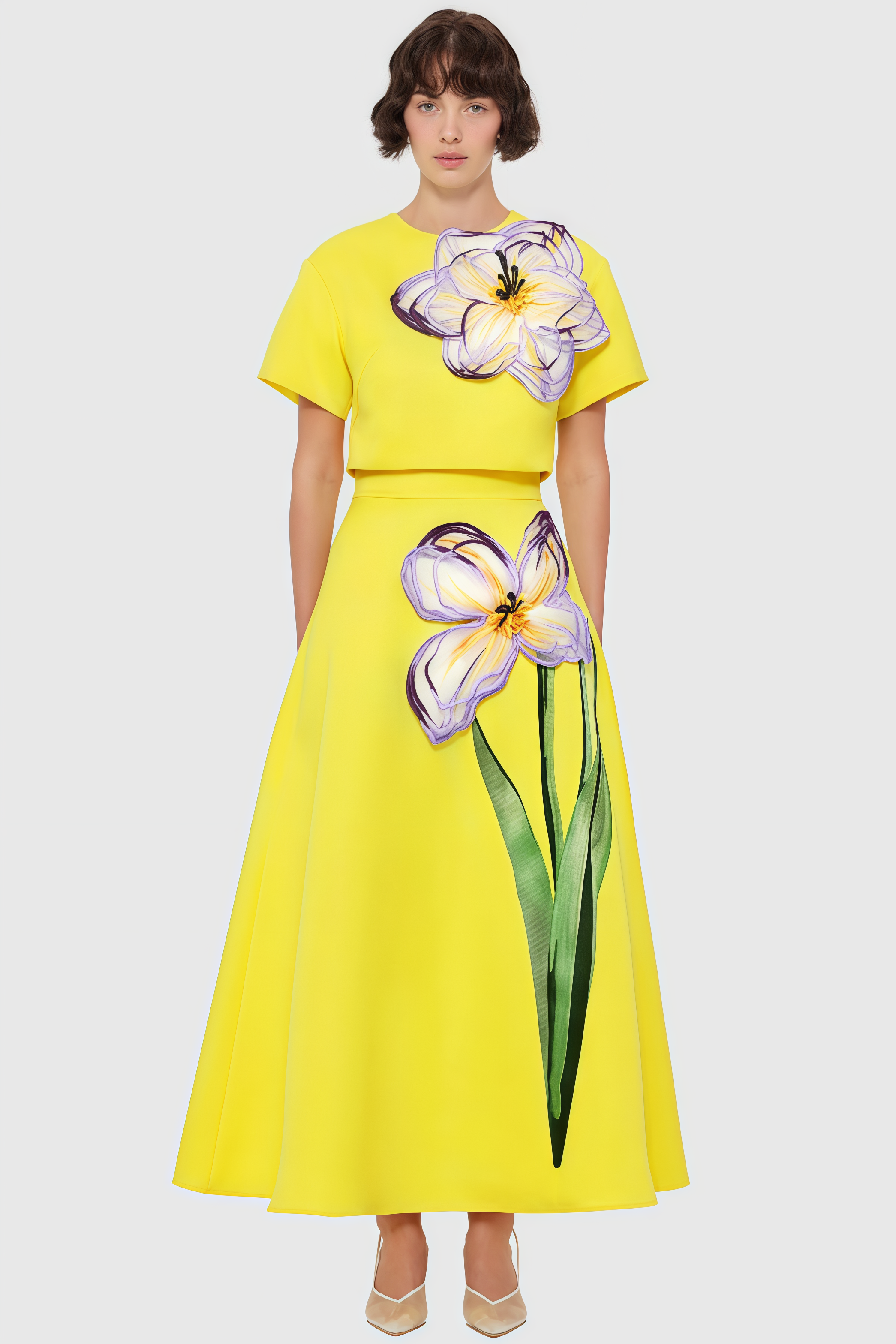 Hespet Yellow 3D Floral Maxi Dress Set