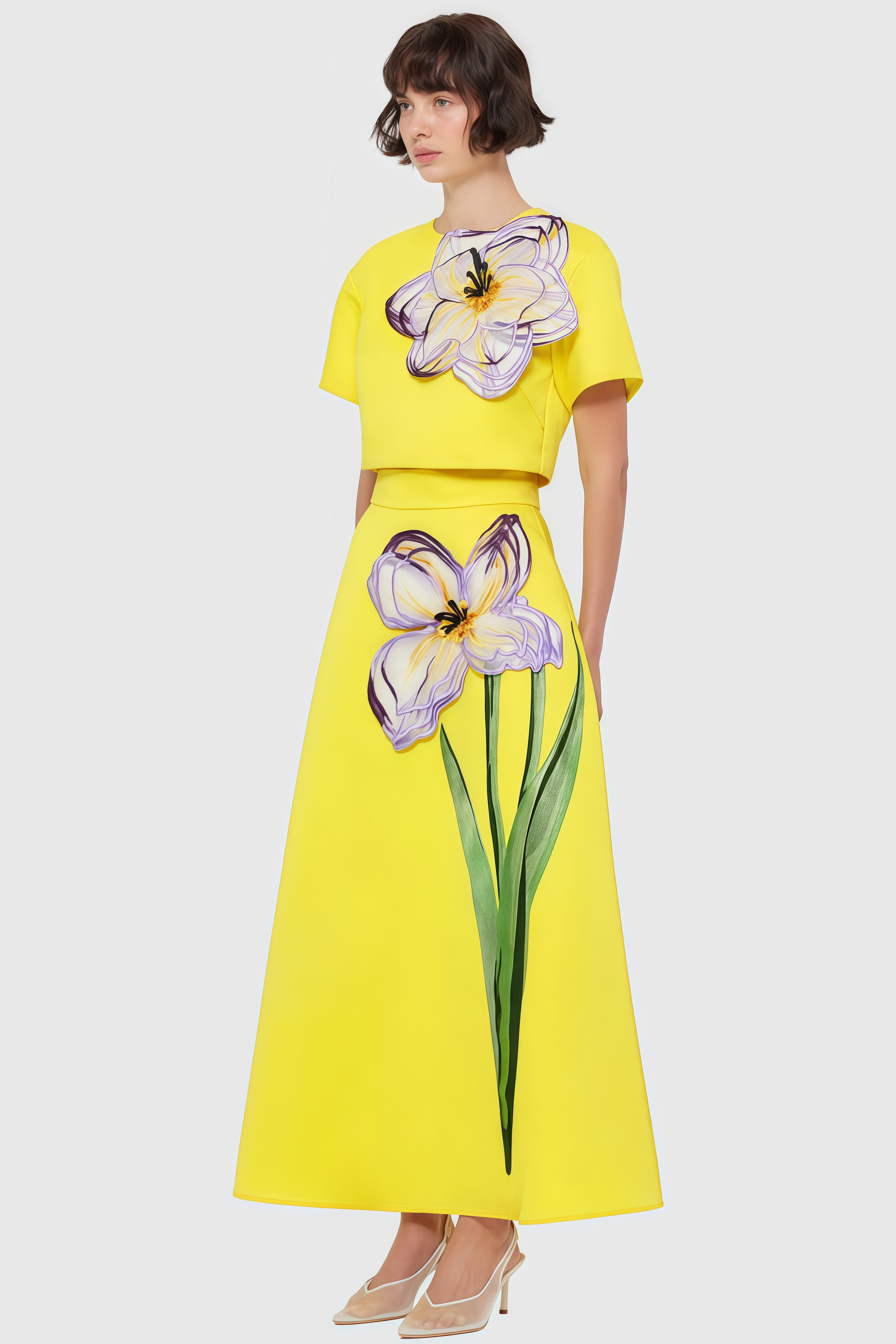 Hespet Yellow 3D Floral Maxi Dress Set