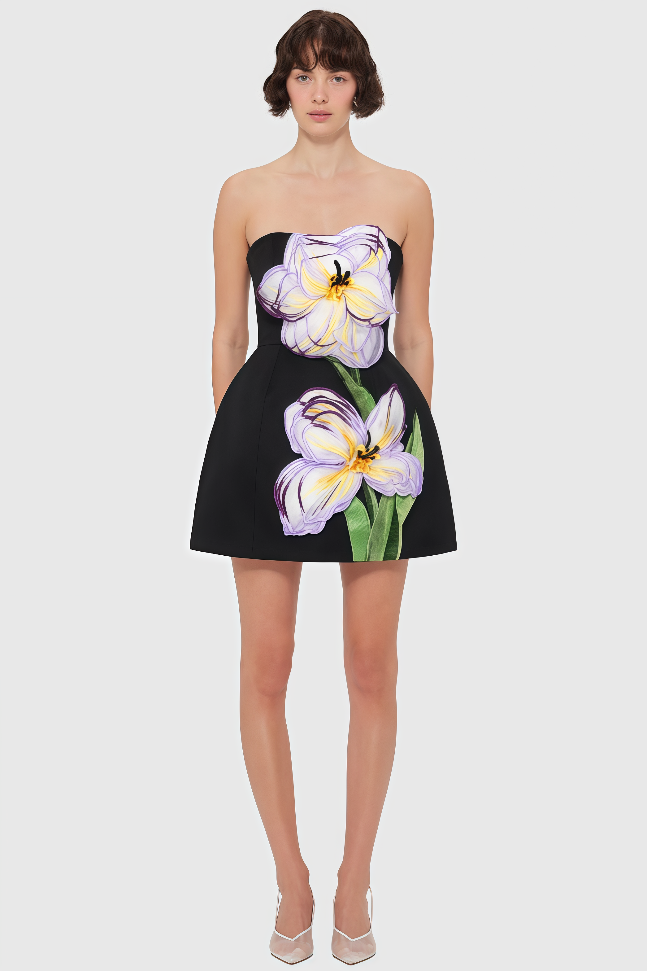 Fennl Black Floral Bustier Mini Dress