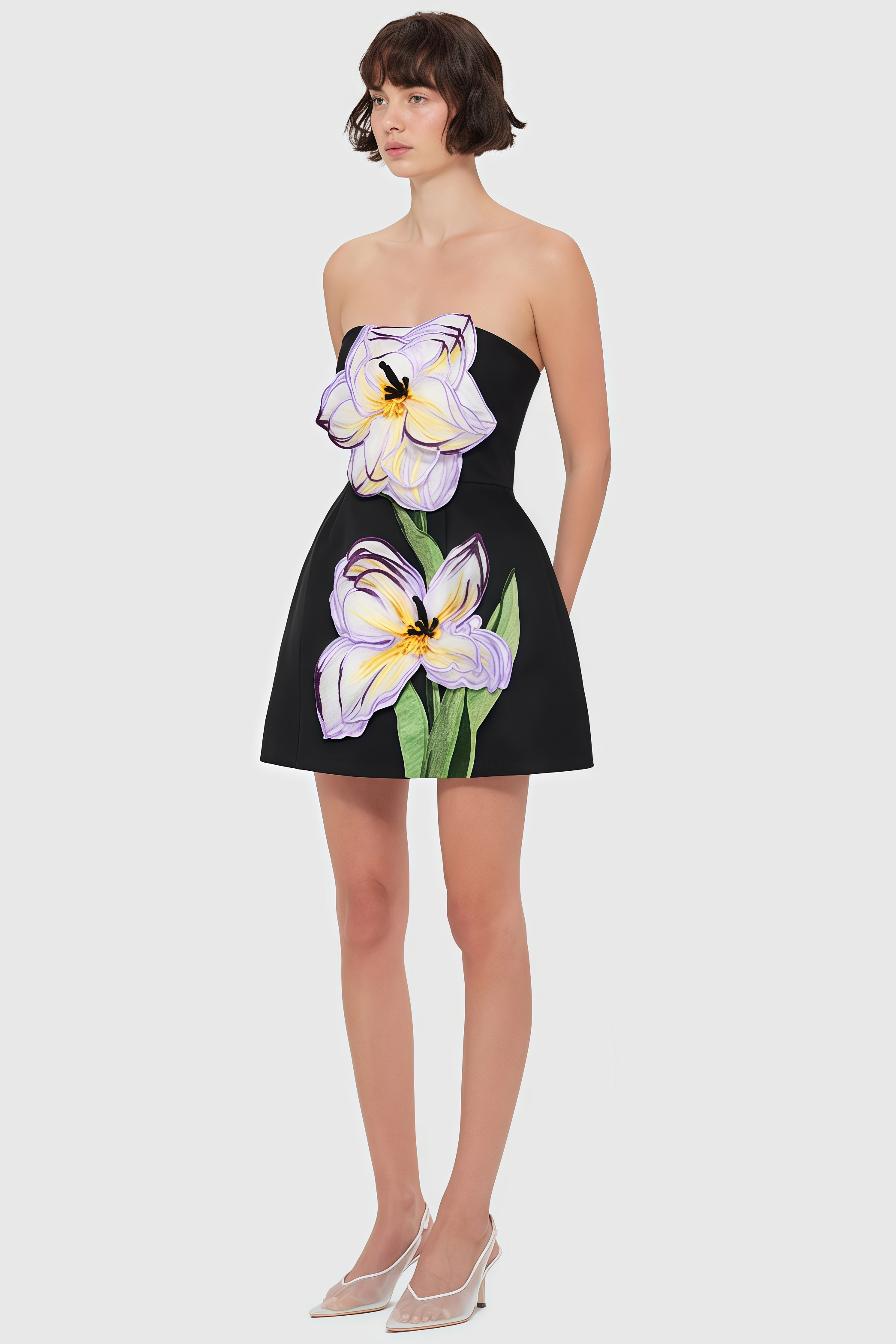 Fennl Black Floral Bustier Mini Dress