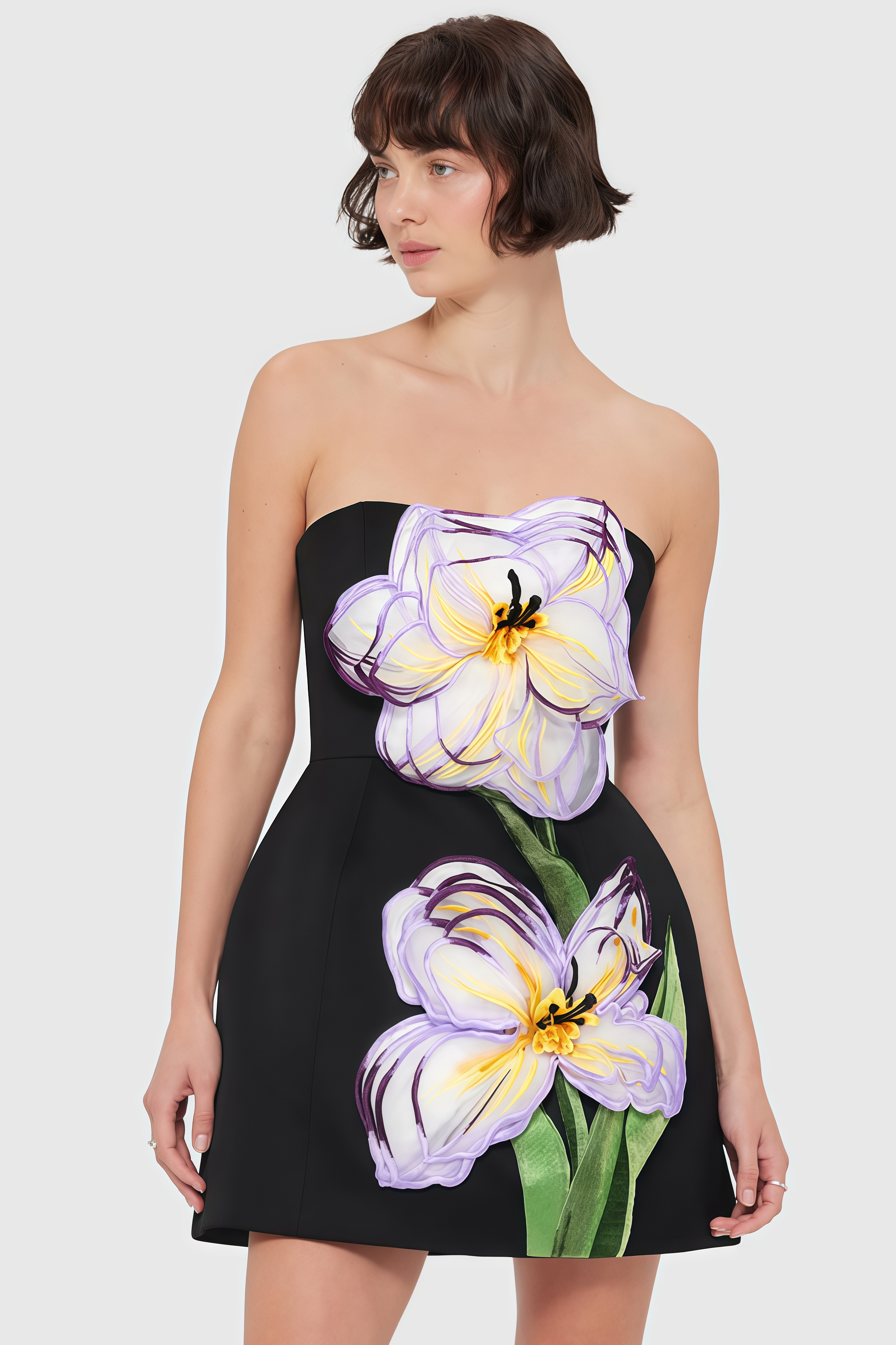 Fennl Black Floral Bustier Mini Dress