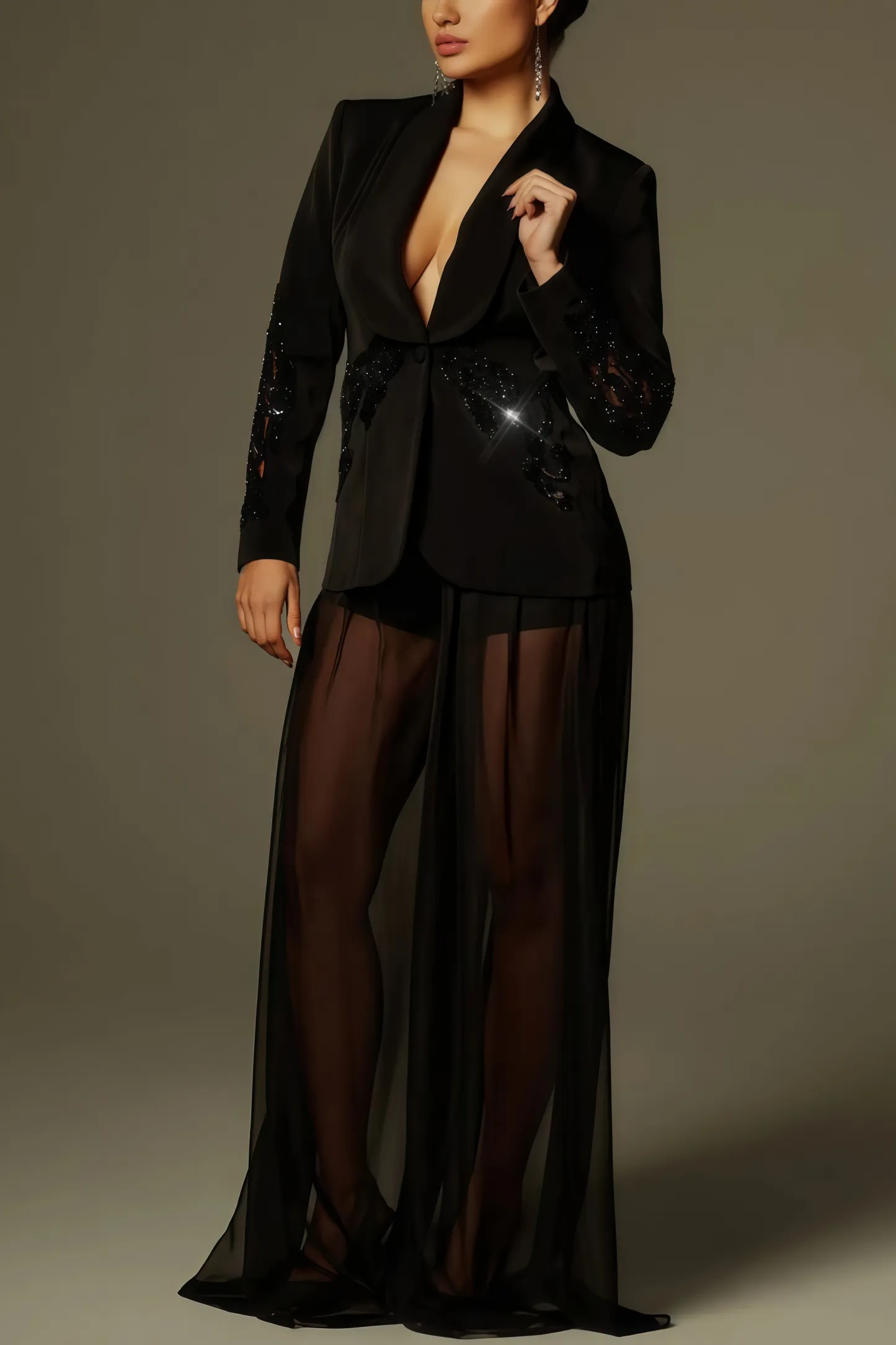 Ursa Rhinestone Mesh Blazer Set