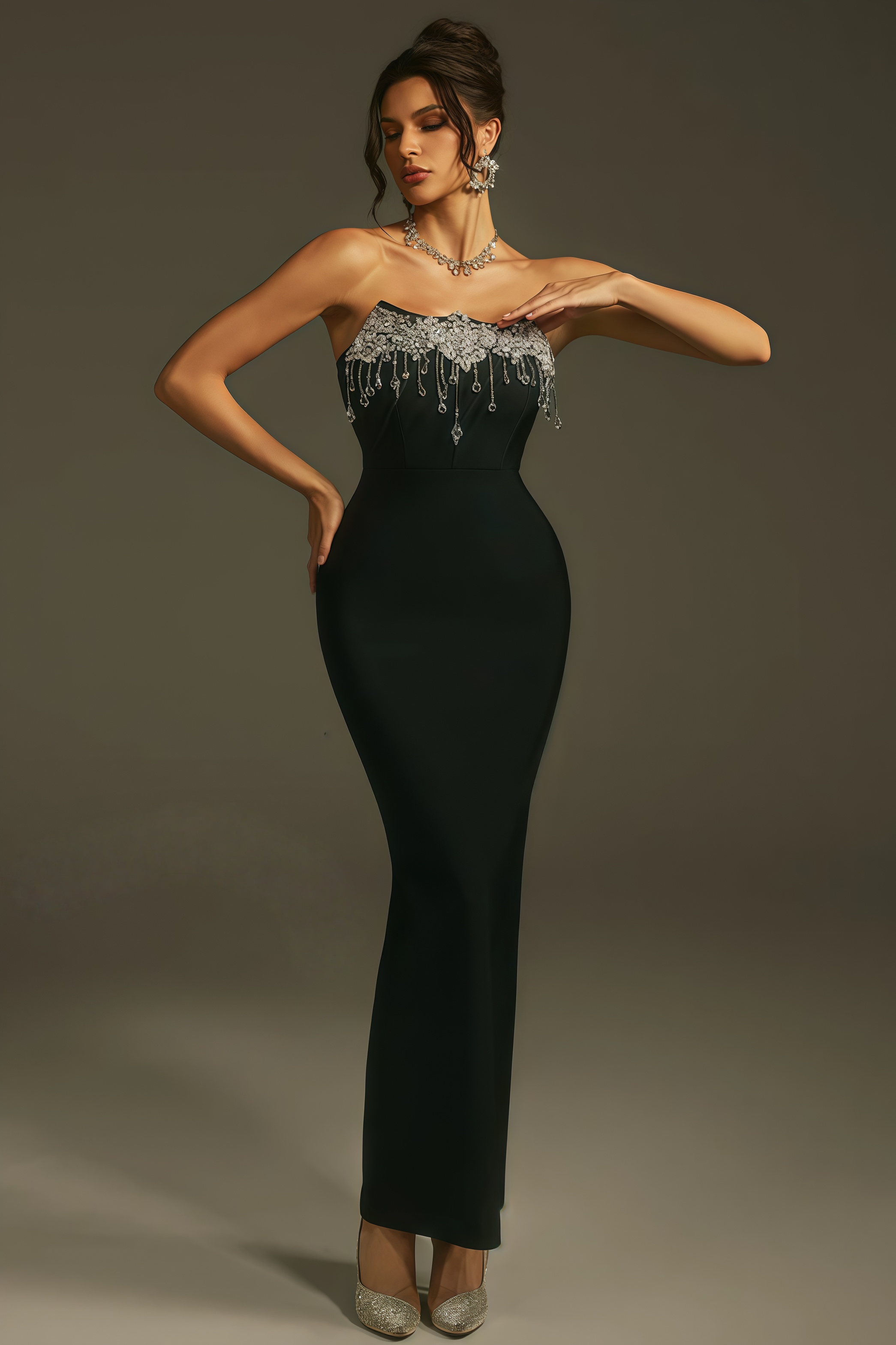 Junkt Strapless Crystal Fringe Bandage Dress