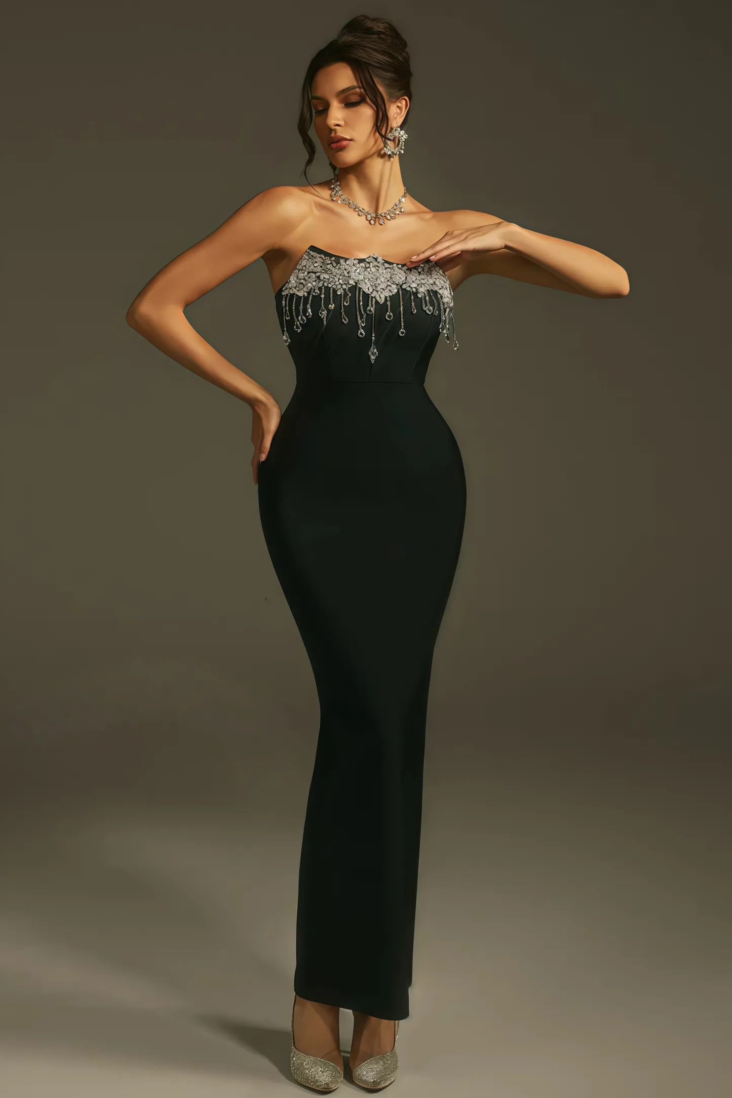 Junkt Strapless Crystal Fringe Bandage Dress