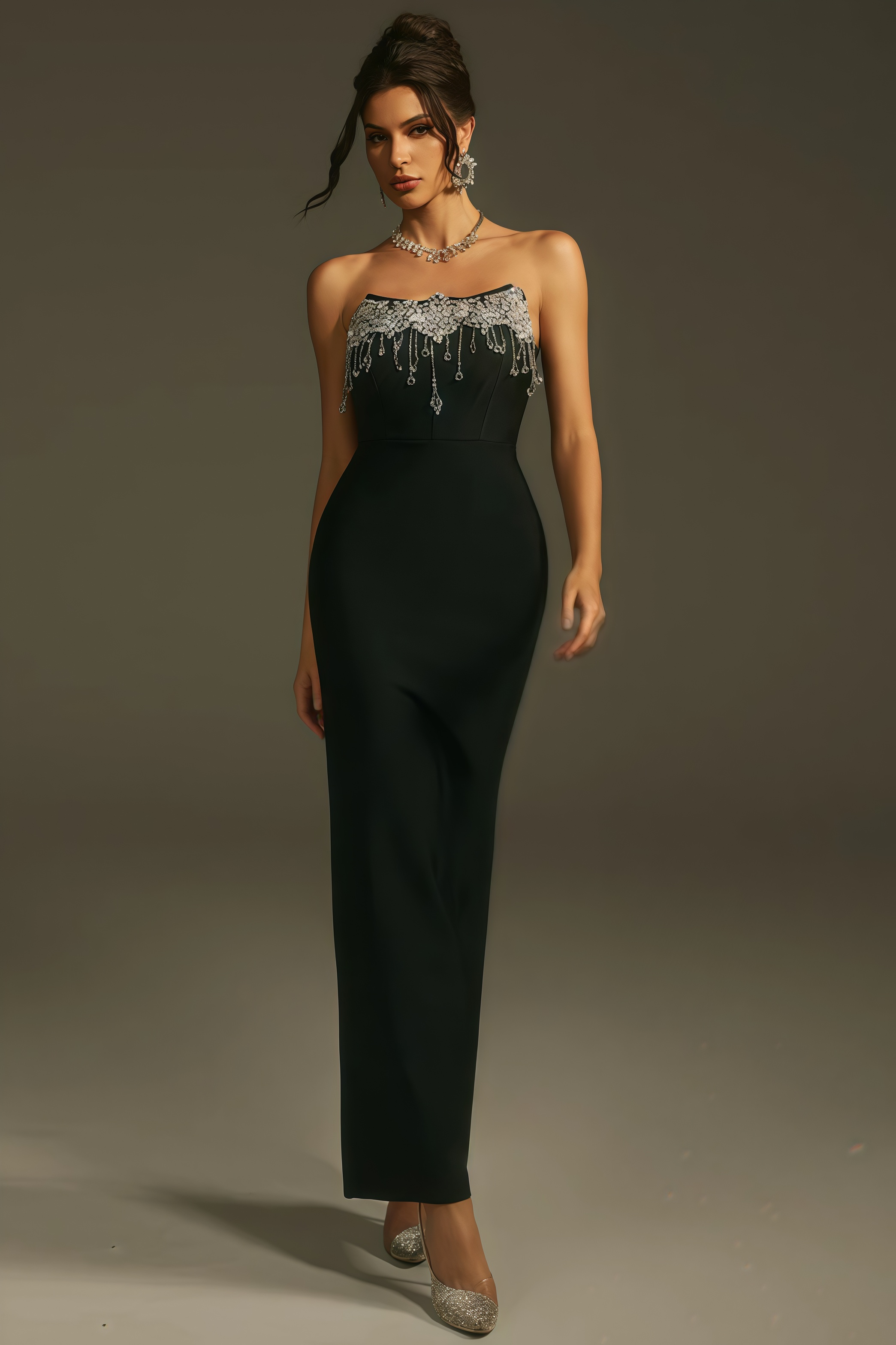 Junkt Strapless Crystal Fringe Bandage Dress