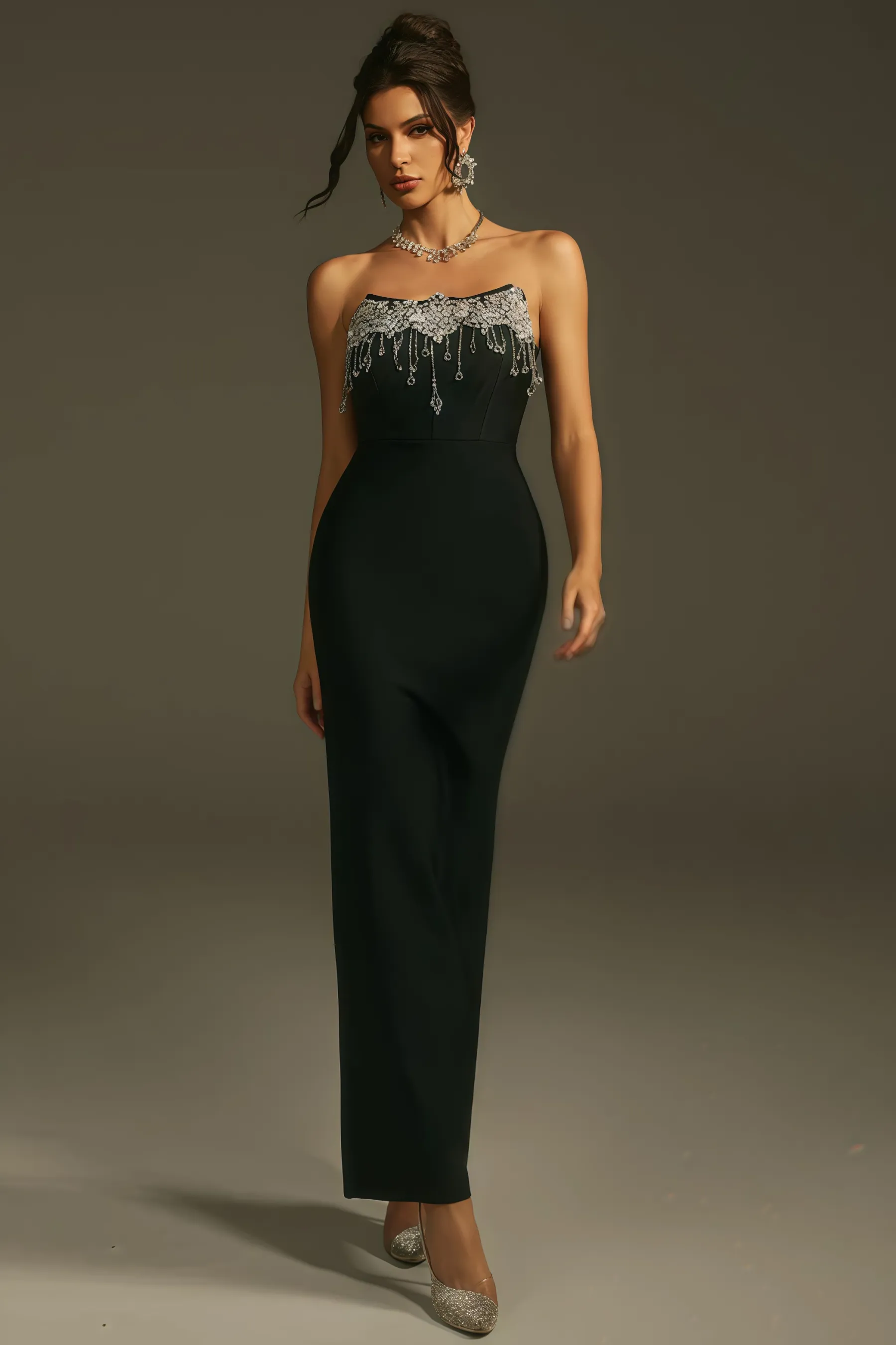 Junkt Strapless Crystal Fringe Bandage Dress