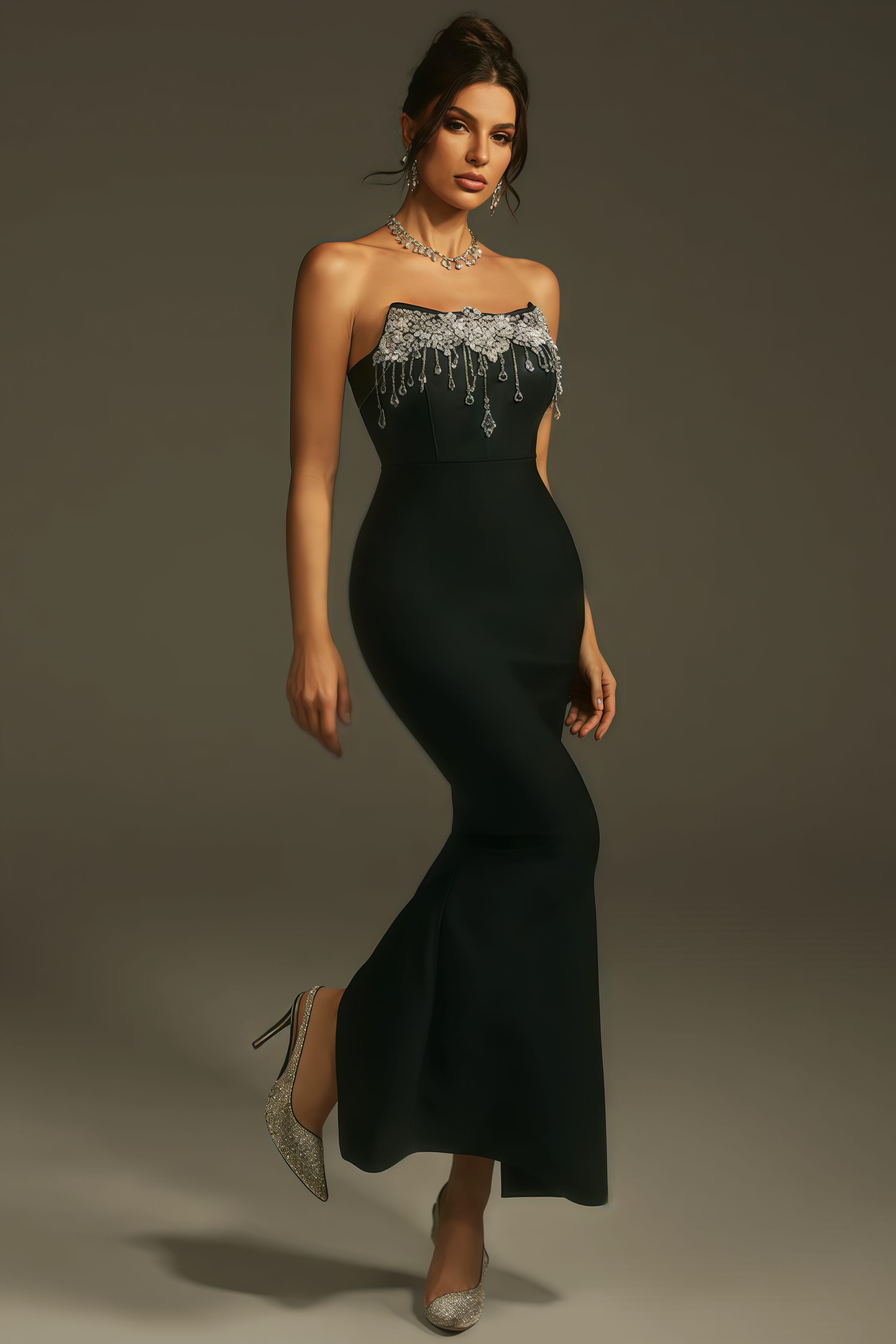 Junkt Strapless Crystal Fringe Bandage Dress