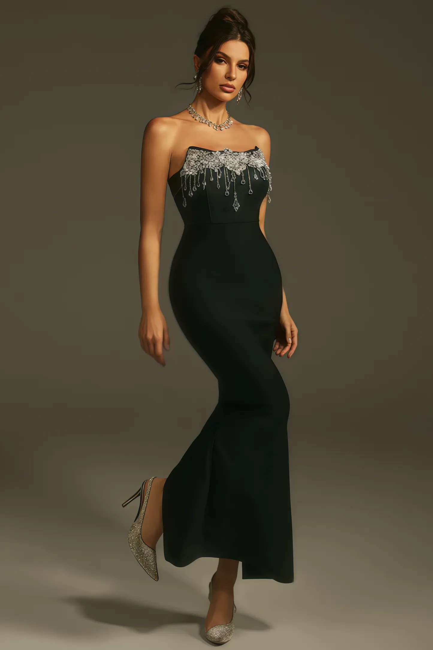 Junkt Strapless Crystal Fringe Bandage Dress